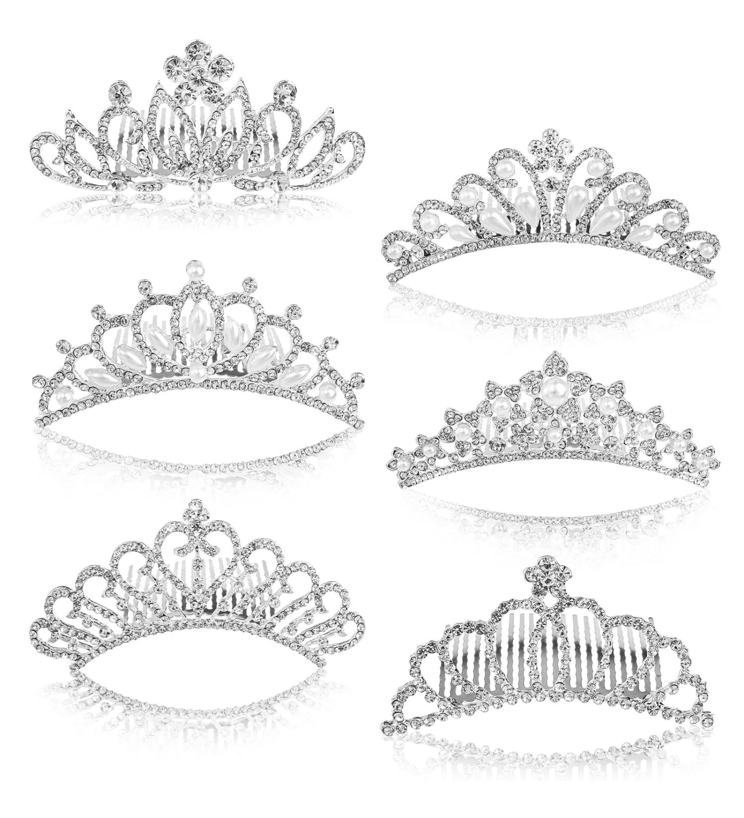 Lyellfe 6 Pack Silver Crystal Tiara Crowns for Girls - Princess Queen Rhinestone Headband Hair Accessories for Birthday Party and Proms - Buy Online on GoSupps.com