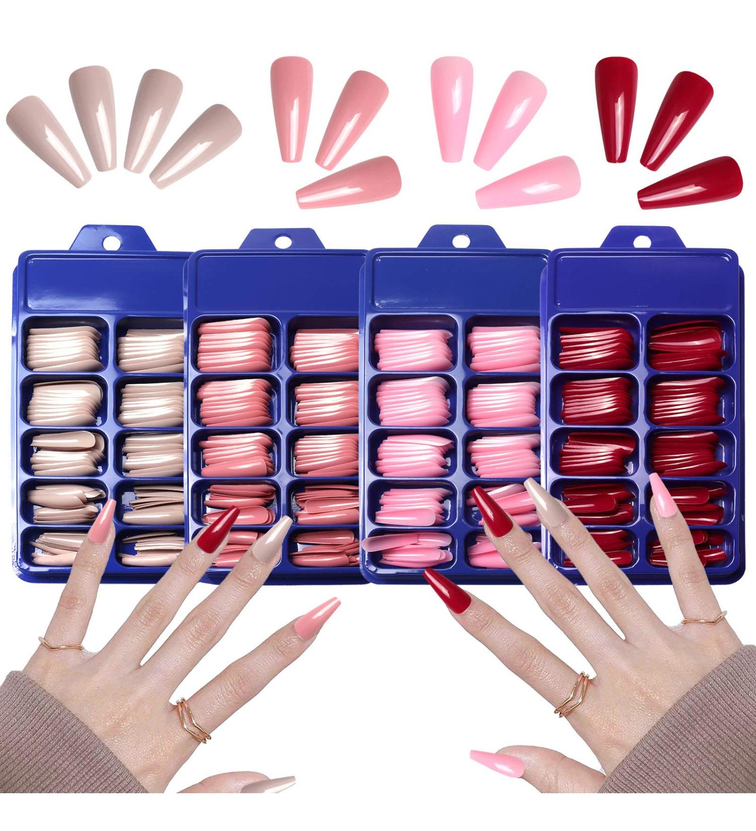 Siusio 400 Colorful Coffin Full Cover Press-On Acrylic Nails - Extra Long Pink Ballerina Artificial Tips for Women & Girls Nail Art Decoration - Buy Online on GoSupps.com