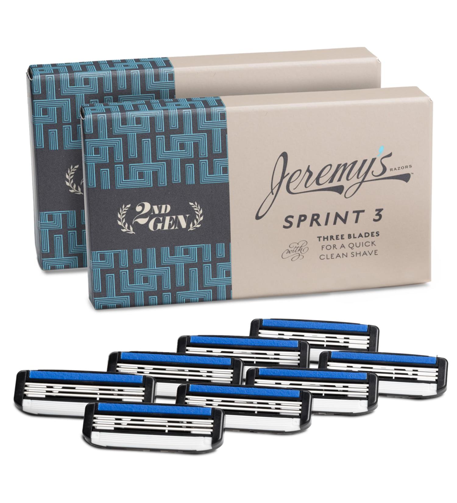 Buy Jeremy's Razors for Men - Sprint 3 Razor Blade Refills (8 Cartridges) - Compatible with 2nd Gen Handles - Stainless Steel Lubricating Strip Easy Rinse - International Shipping Available - Buy Online on GoSupps.com