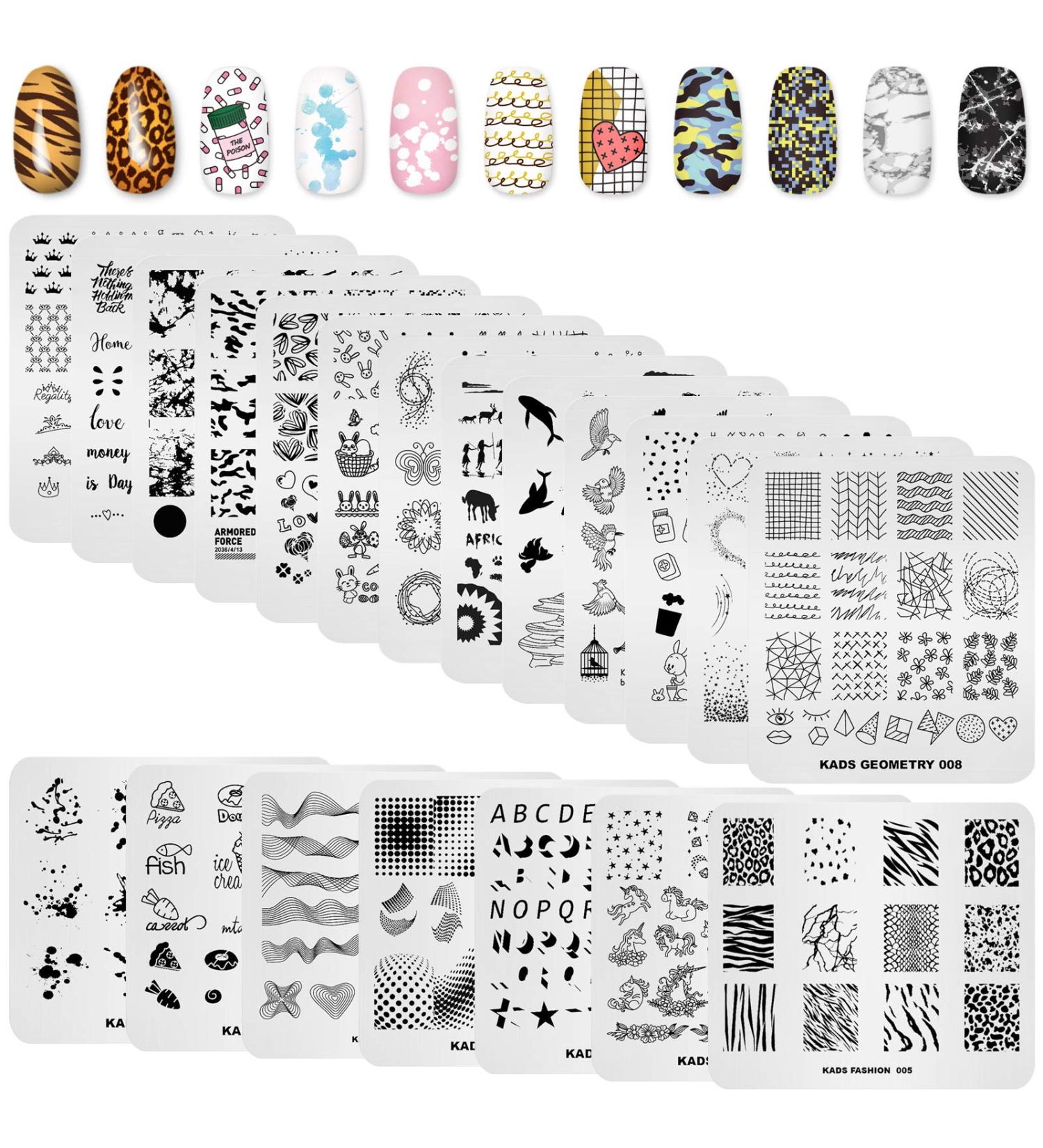 Alexnailart 20-Piece Nail Stamping Plates Set - Multi-Pattern Manicure Stencils Tool - Buy Online on GoSupps.com