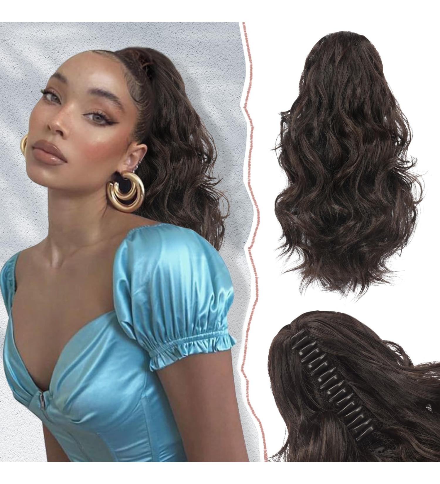 Sofeiyan Ponytail Extension Claw Clip in Ponytail Hair Extensions 13 Inch Curly Pony Tail Extension Natural Wave Synthetic Clip in Hairpiece for Women Darkest Brown Tend to Black - Buy Online on GoSupps.com