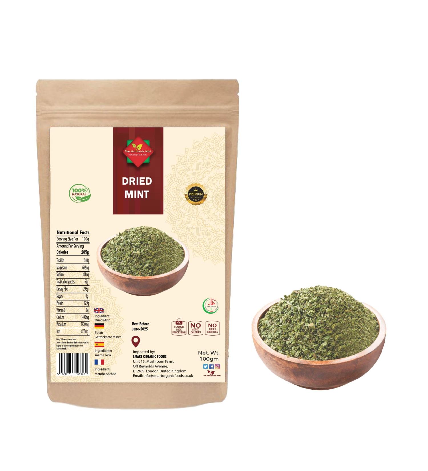 Premium Quality Worldwide Mint Dried Mint Leaves (100g/3.52oz) - 100% Natural - Buy Online on GoSupps.com