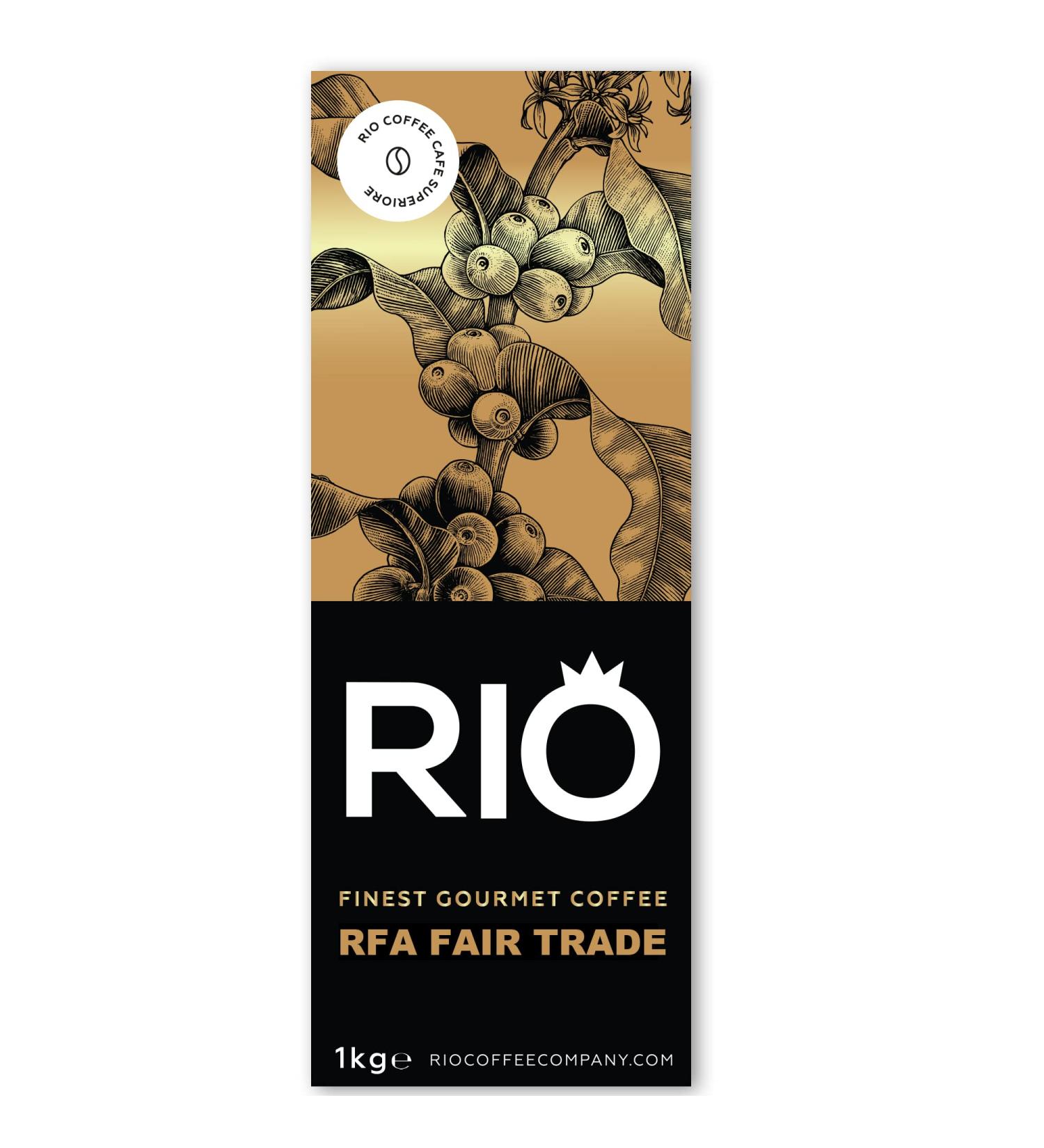 Rio Fair Trade 100% Rainforest Alliance Fairtrade Arabica Coffee Beans (1kg) (40) - Buy Online on GoSupps.com