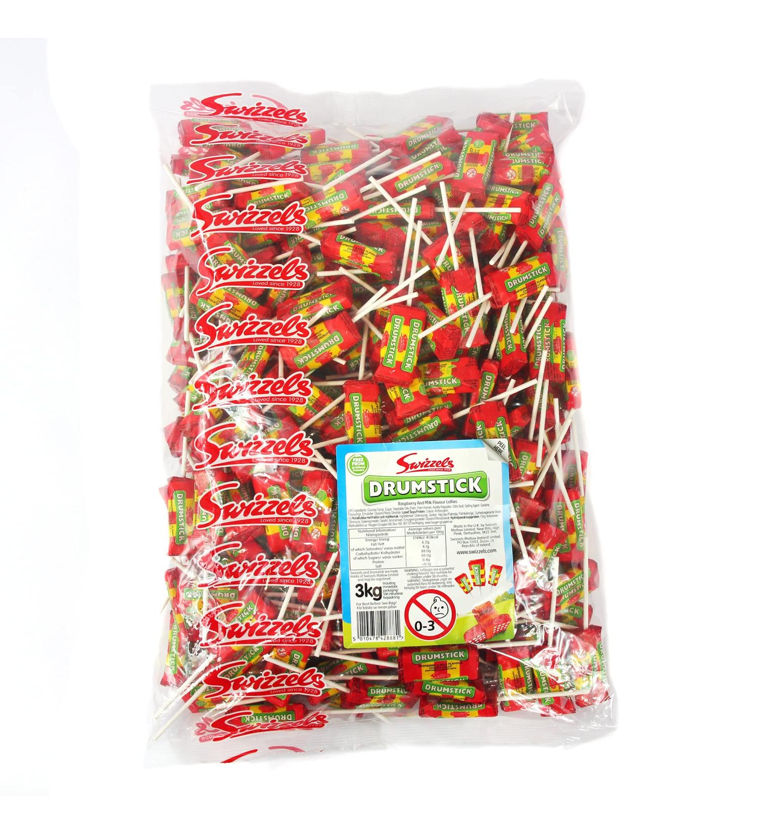 Swizzels Original Drumstick Lollies Milk & Raspberry Flavour Sweets - 3kg Bulk Bag Lollipops single