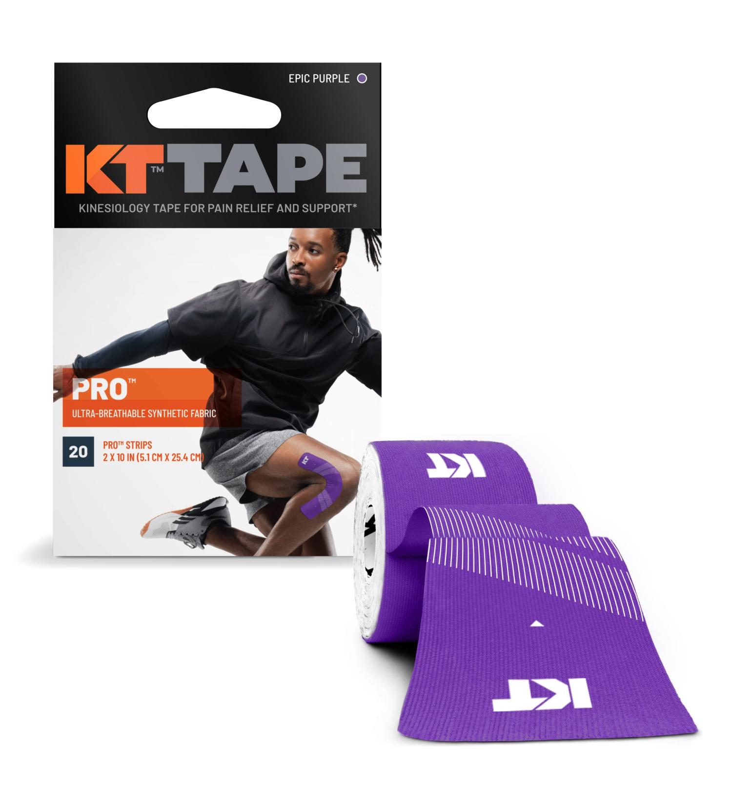 KT Tape PRO Synthetic Kinesiology Therapeutic Athletic Tape - 20 Pack, Epic Purple | 10 Precut Strips - Buy Online on GoSupps.com