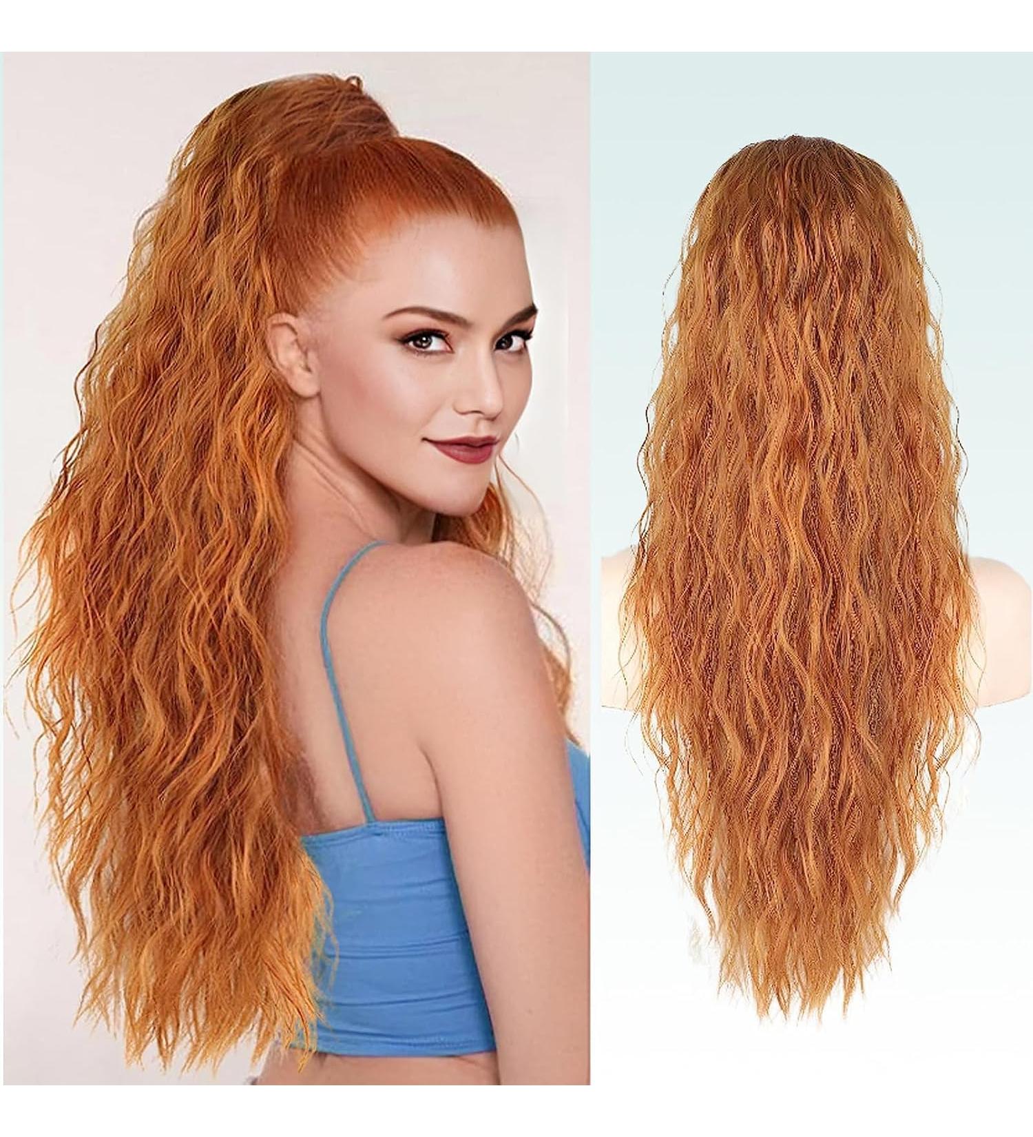 Buy Porsmeer 75 cm Ginger Orange Wavy Curly Ponytail Extension - Natural Clip-In Hair Part for Women | Afro Braid Hair Extension - Buy Online on GoSupps.com