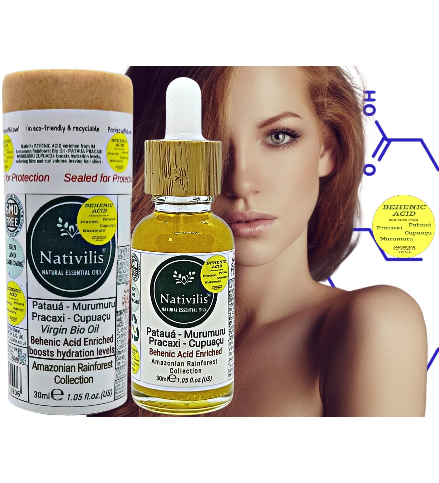 Nativilis capillary emollient reconstructor - hair repair treatment enriched from 04 Amazonian Rainforest Bio Oil - Patua Pracaxi Murumuru Cupuacu - boosts hydration levels reducing frizz - Copaiba - Buy Online on GoSupps.com