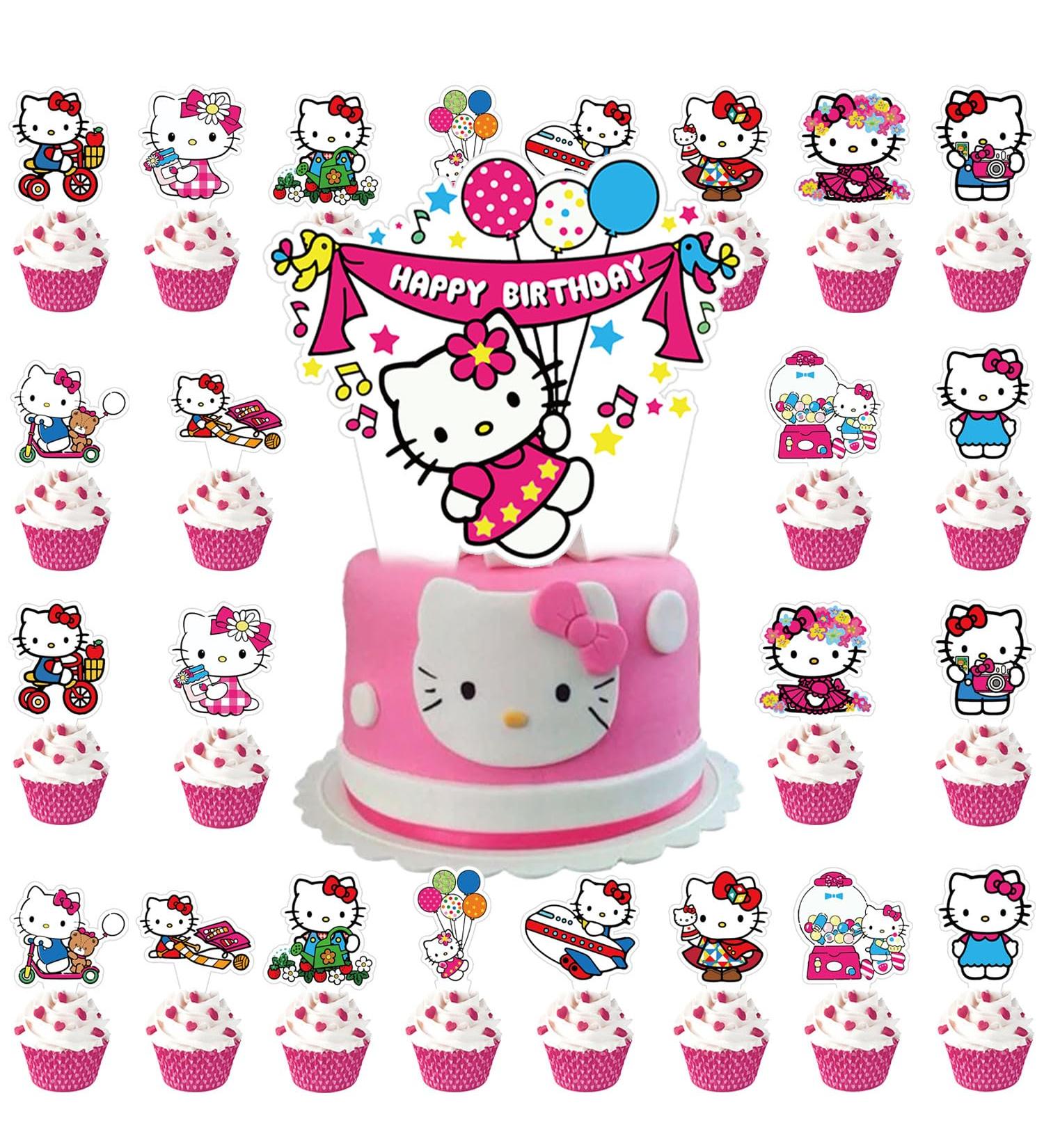  Birthday Party Cake Topper 37Pcs Cartoon Cat-Themed Birthday Party Supplies Cartoon Theme Cupcake Decorations for Kids - Buy Online on GoSupps.com