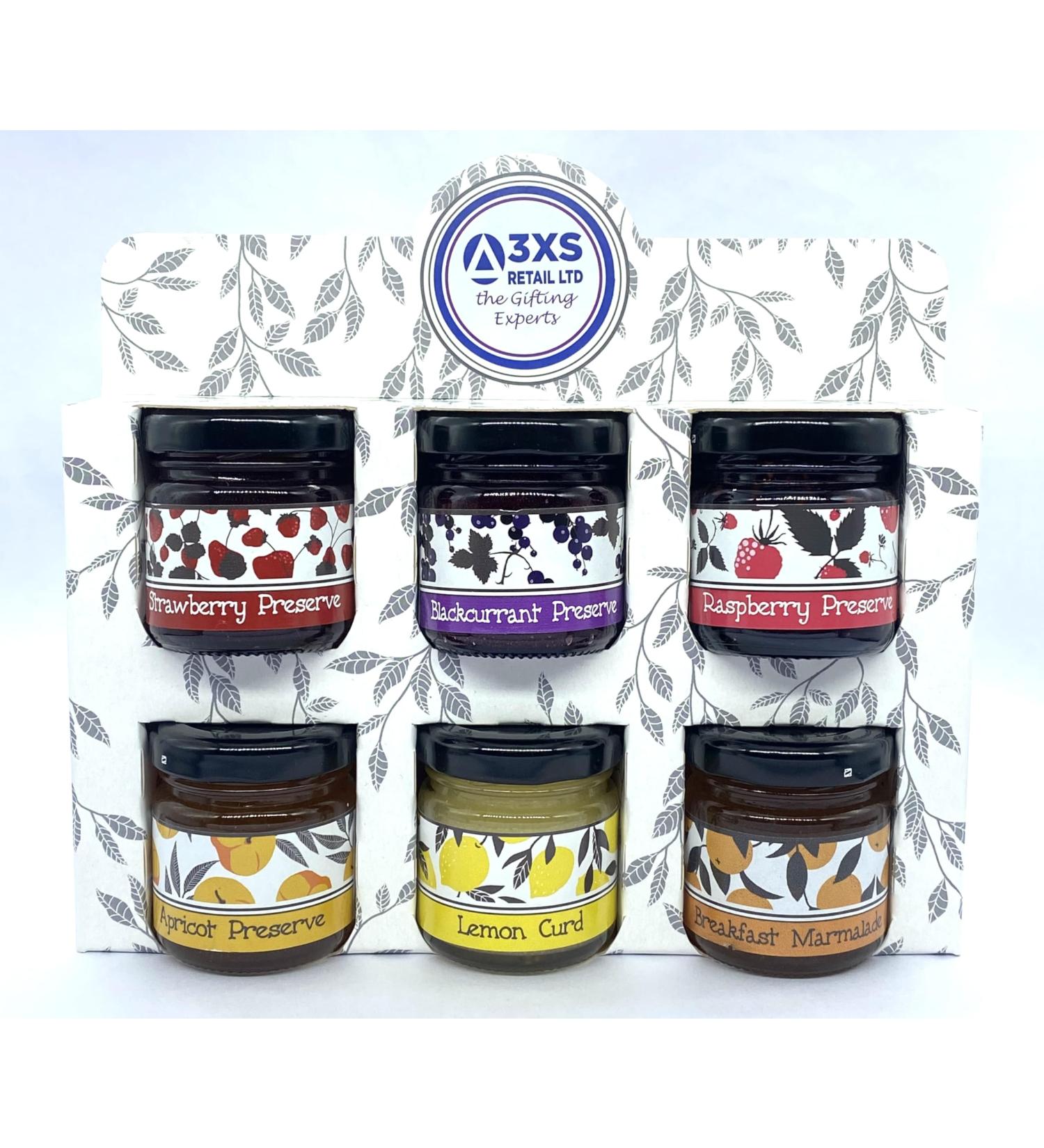 Breakfast Jam Preserve Gift Pack Selection of Strawberry Blackcurrant Raspberry Apricot Lemon Curd Marmalade - 6x42g Jars - Buy Online on GoSupps.com