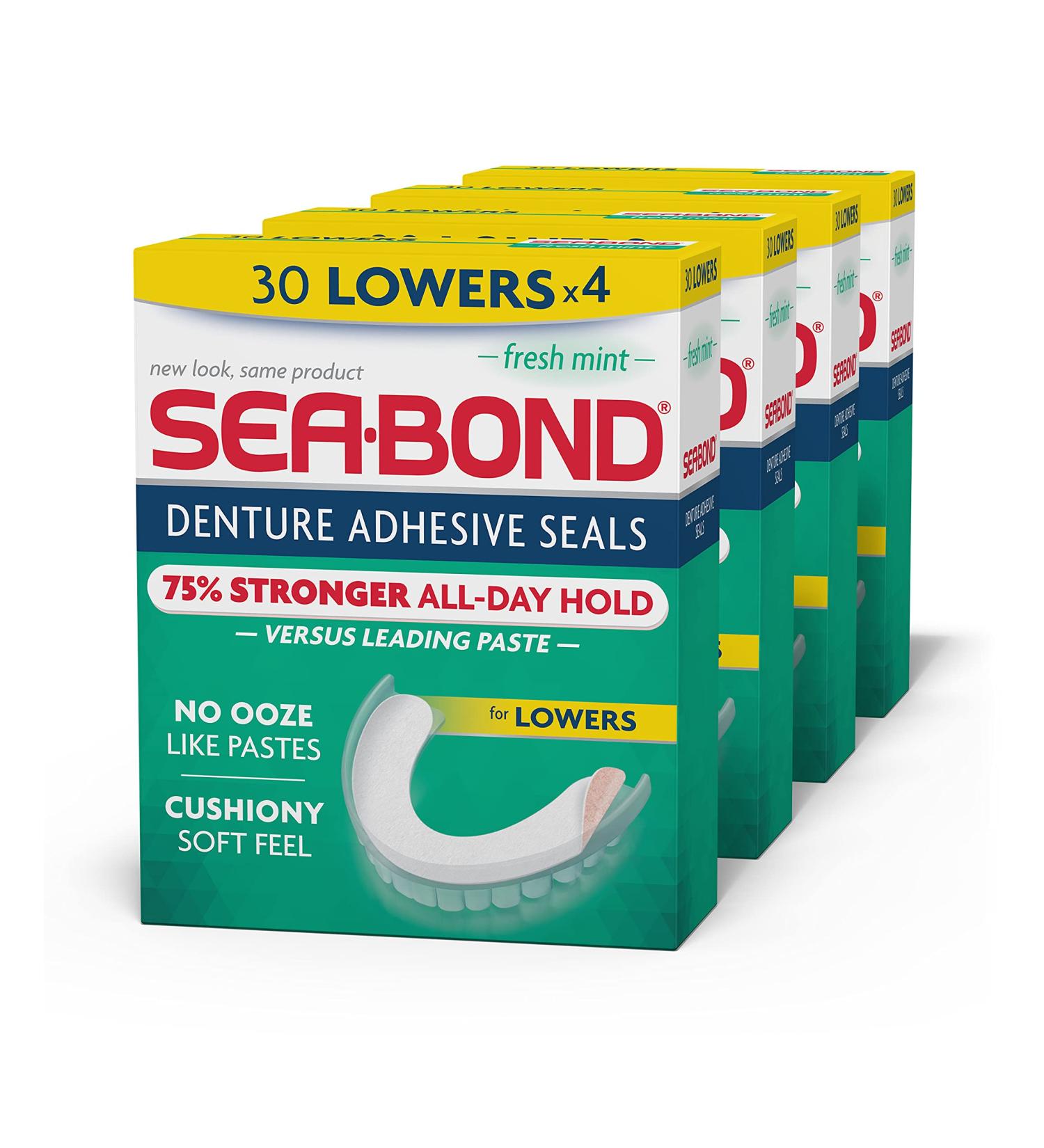 Sea-Bond Fresh Mint Denture Adhesive Seals 30 Ct (Pack of 4) - Zinc-Free, Mess-Free, All Day Hold for Lowers - Buy Online on GoSupps.com