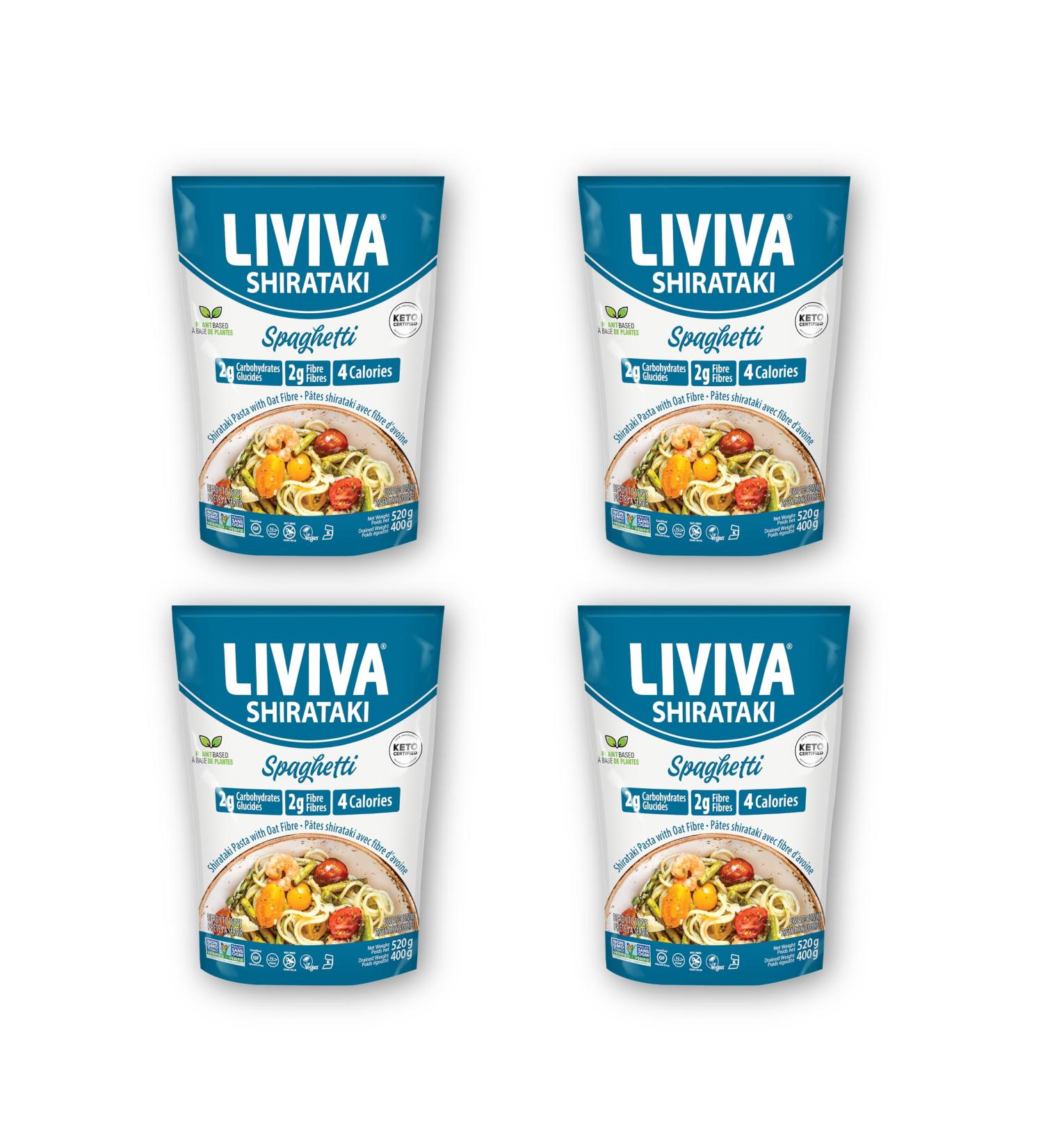 LIVIVA Organic Shirataki Konjac Spaghetti (4 Pk) Diabetic-Friendly Low Carb Low Calorie Pasta Noodles Ready to Serve No Odor Certified Non-GMO Gluten Free Vegan Plant-Based Keto Kosher Halal - Buy Online on GoSupps.com