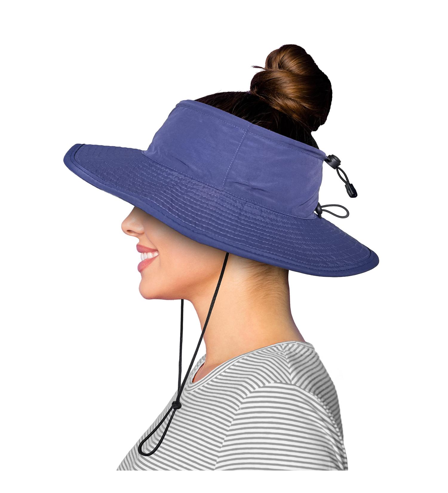 BOONIEVISOR Topless Sun Hat Wide Brim UPF 50 Outdoor Hat Navy - Perfect for Ponytail, Curly Hair, Messy Bun, and Dreadlocks - Buy Online on GoSupps.com