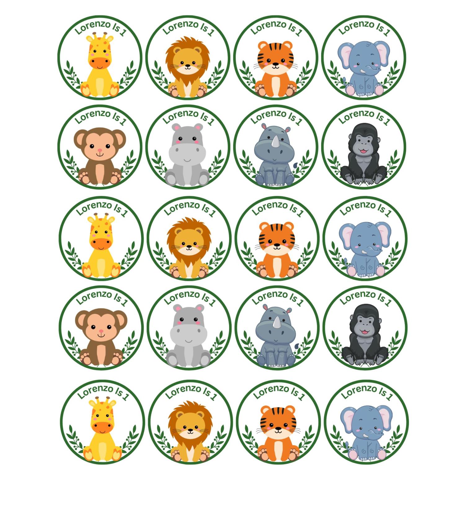 20 x edible Safari birthday cupcake toppers wafer/icing uncut - ANY WORDING - Baby Shower/Birthday/Christening etc (wafer paper) Rice Paper