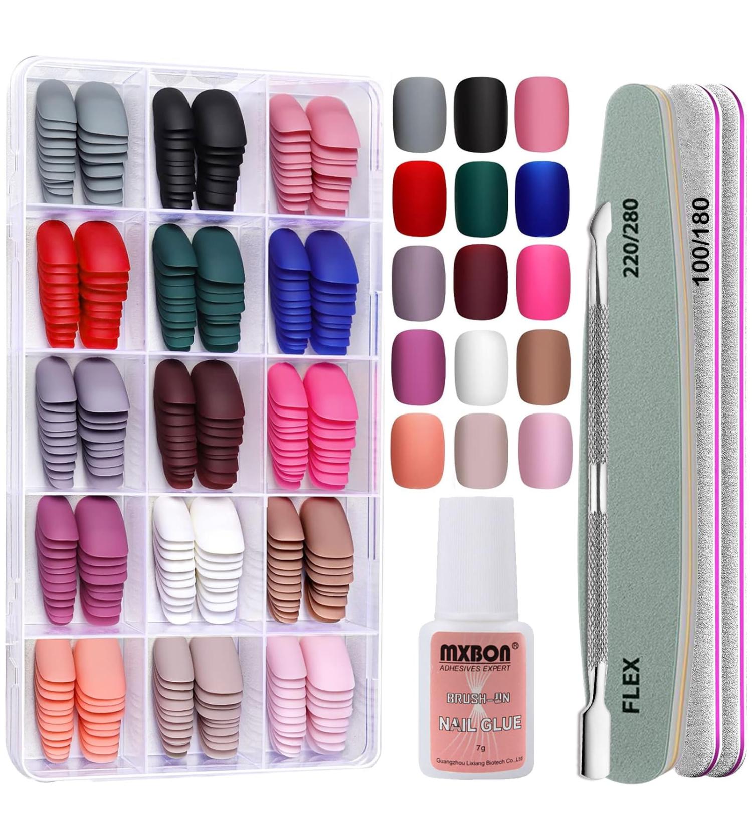 DMQ Matte Press on Nails Short Coloured False Nails with Glue and Nail Files Durable Stick on Nails Short with Cuticle Pusher for Women Girls Square Fake Nails French for Nail Art (Matte) - Buy Online on GoSupps.com