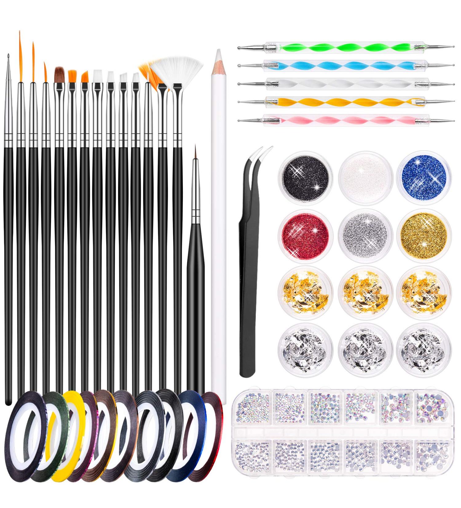 Melliex 45-Piece Nail Art Decoration Set | Glitter Foil & Brushes for Stunning Manicures - International Shipping Available - Buy Online on GoSupps.com