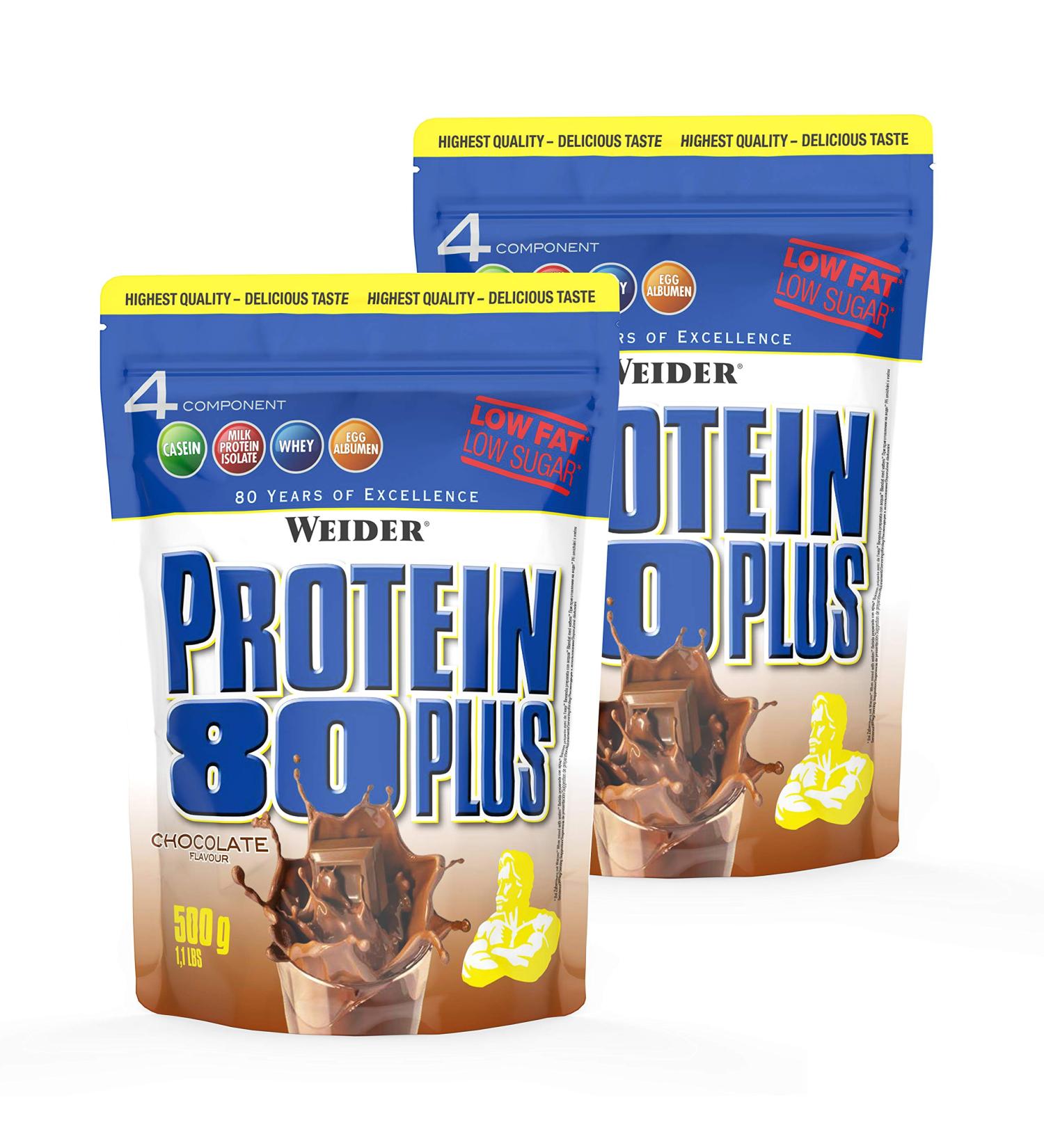 WEIDER Protein 80 Plus - 2 Pack Shoko Low-Carb Protein Powder | Multi-Component Casein & Whey Mix | 2x500g for Shakes - International Shipping Available - Buy Online on GoSupps.com