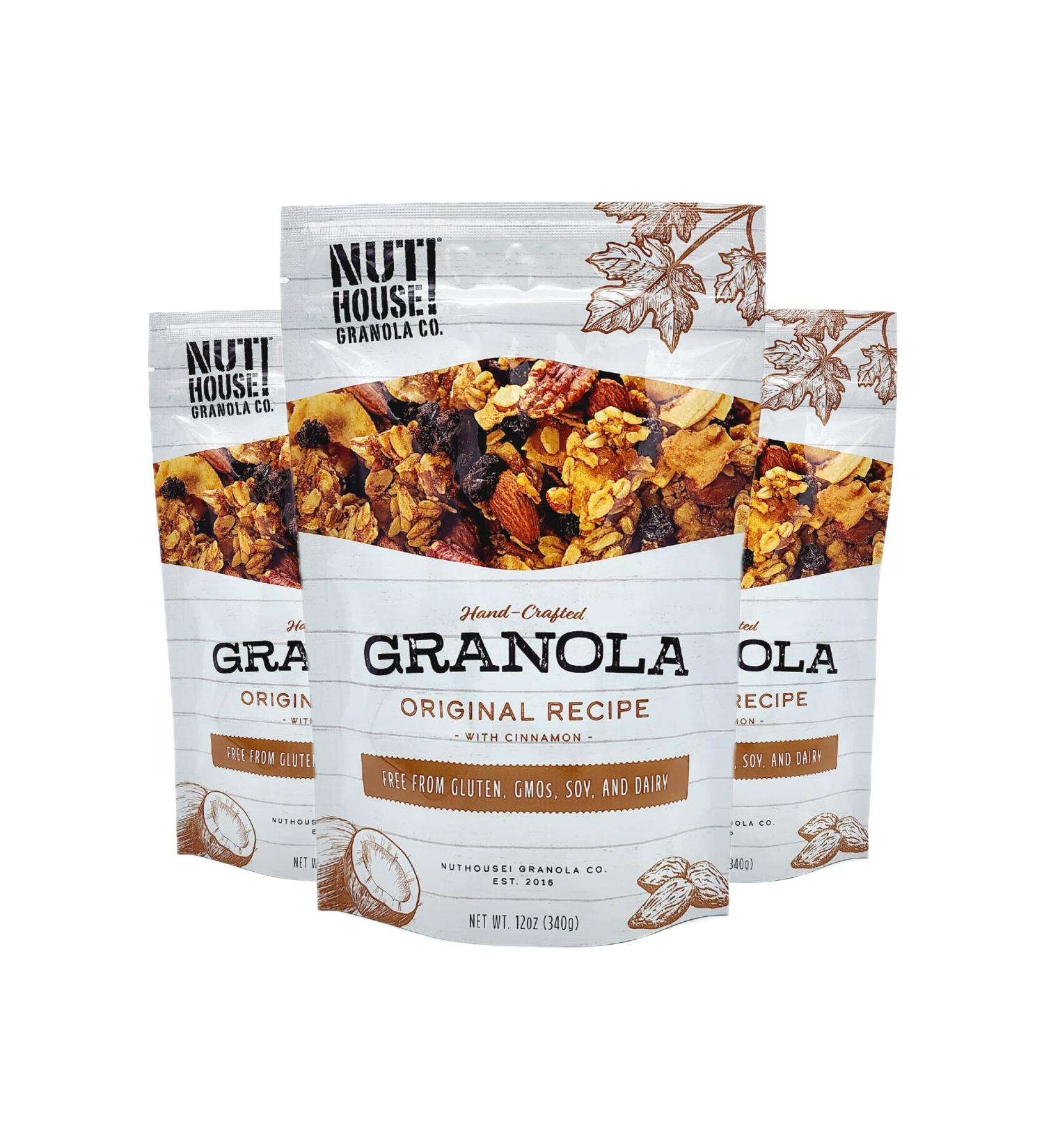 NutHouse! Premium Original Recipe Granola - Gluten-Free, Non-GMO, Kosher | Vegan & Soy-Free | 12 oz. Bag (3-Pack) - Buy Online on GoSupps.com