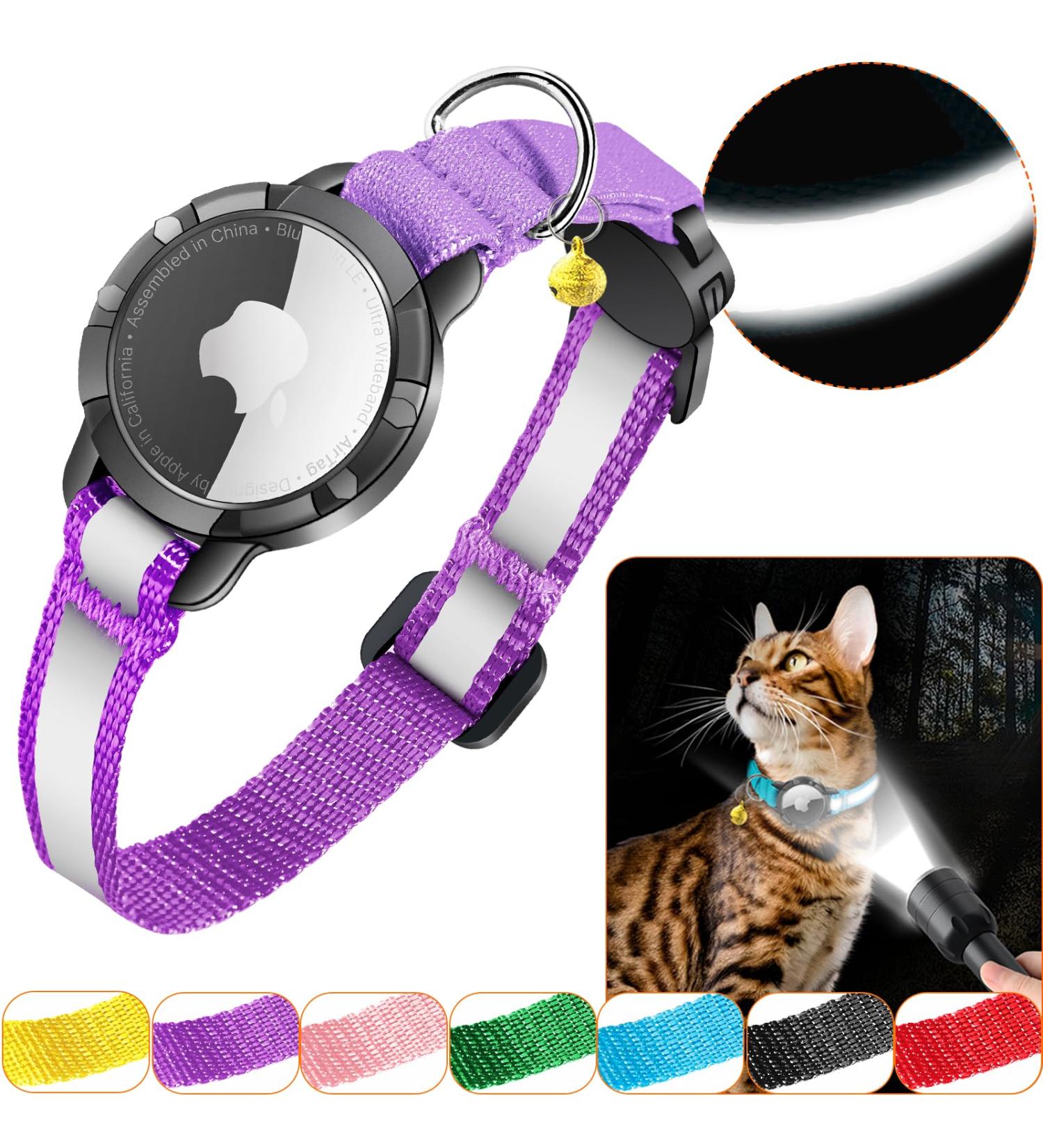 Waterproof Reflective Airtag Cat Collar - XS Purple (18-23cm) with Safety Lock for Kittens & Small Dogs - Buy Online on GoSupps.com