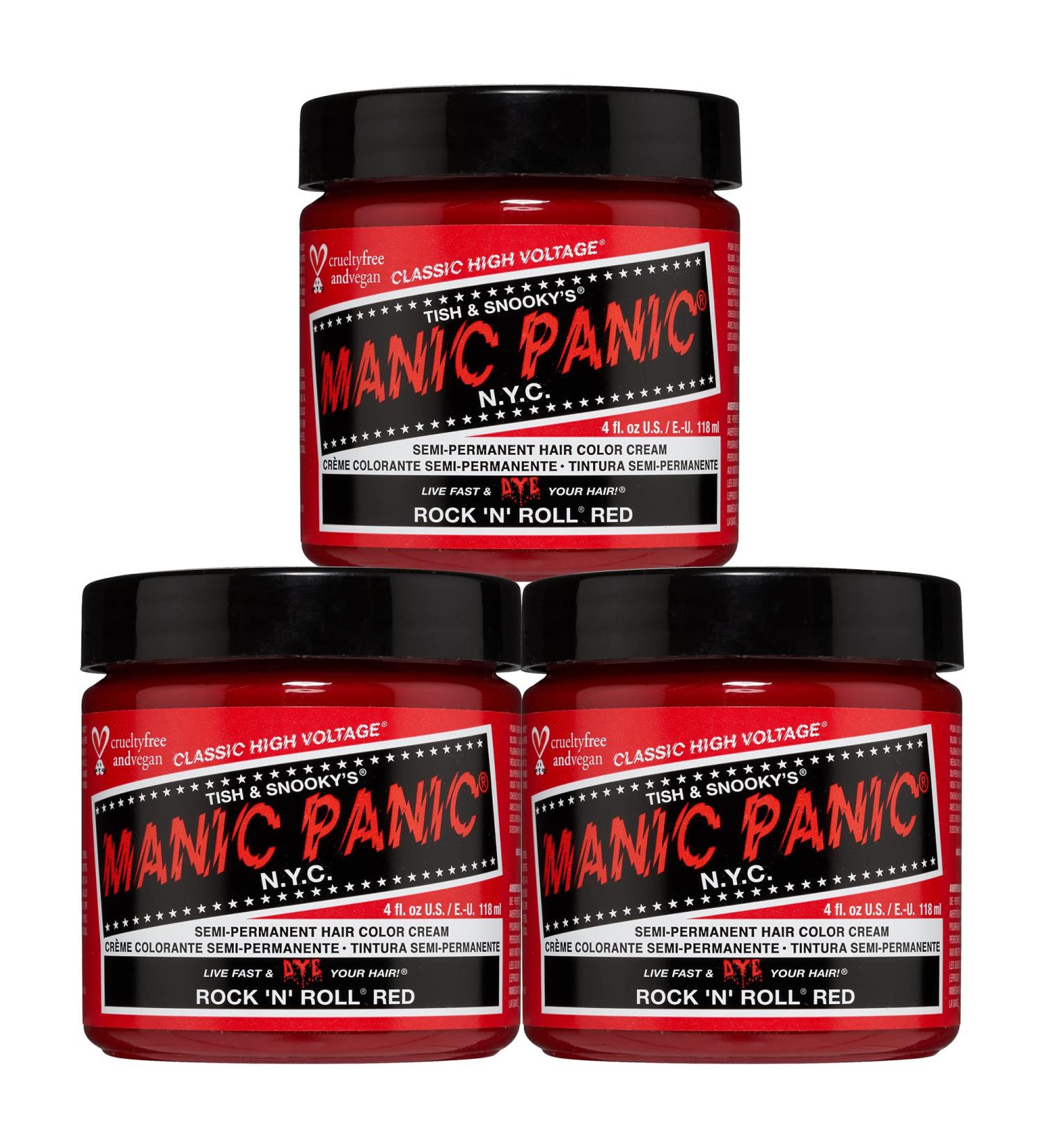 Manic Panic Rock'N'Roll Red Semi-Permanent Hair Dye - Vegan Cruelty-Free 3 x 118ml - Bold Red Color - Buy Online on GoSupps.com