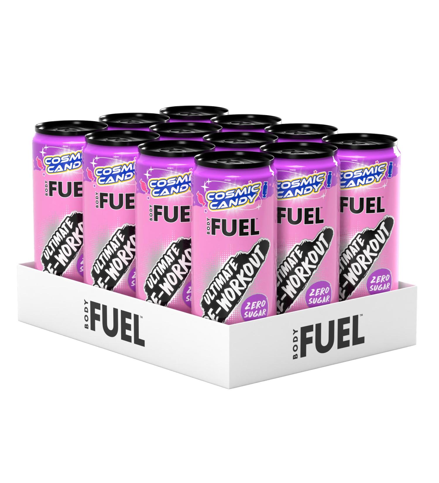 Applied Nutrition BodyFuel Pre Workout Energy Drink | Sugar Free 200mg Caffeine 1000mg Beta Alanine 2000mg Citrulline Vitamin B12 & B3 | (Pack of 12 Cans x 330ml) (Cosmic Candy) - Buy Online on GoSupps.com