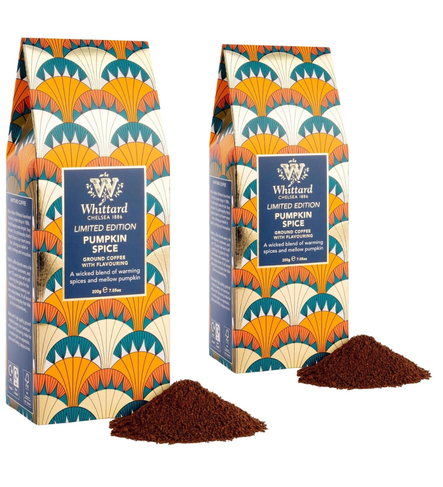 Flavoured Ground Coffee Bundle with Pumpkin Spice Whittard Coffee Ground Omni-grid Medium Roast 2 x 200g Total of 400g Limited Edition Warming Blend - Buy Online on GoSupps.com