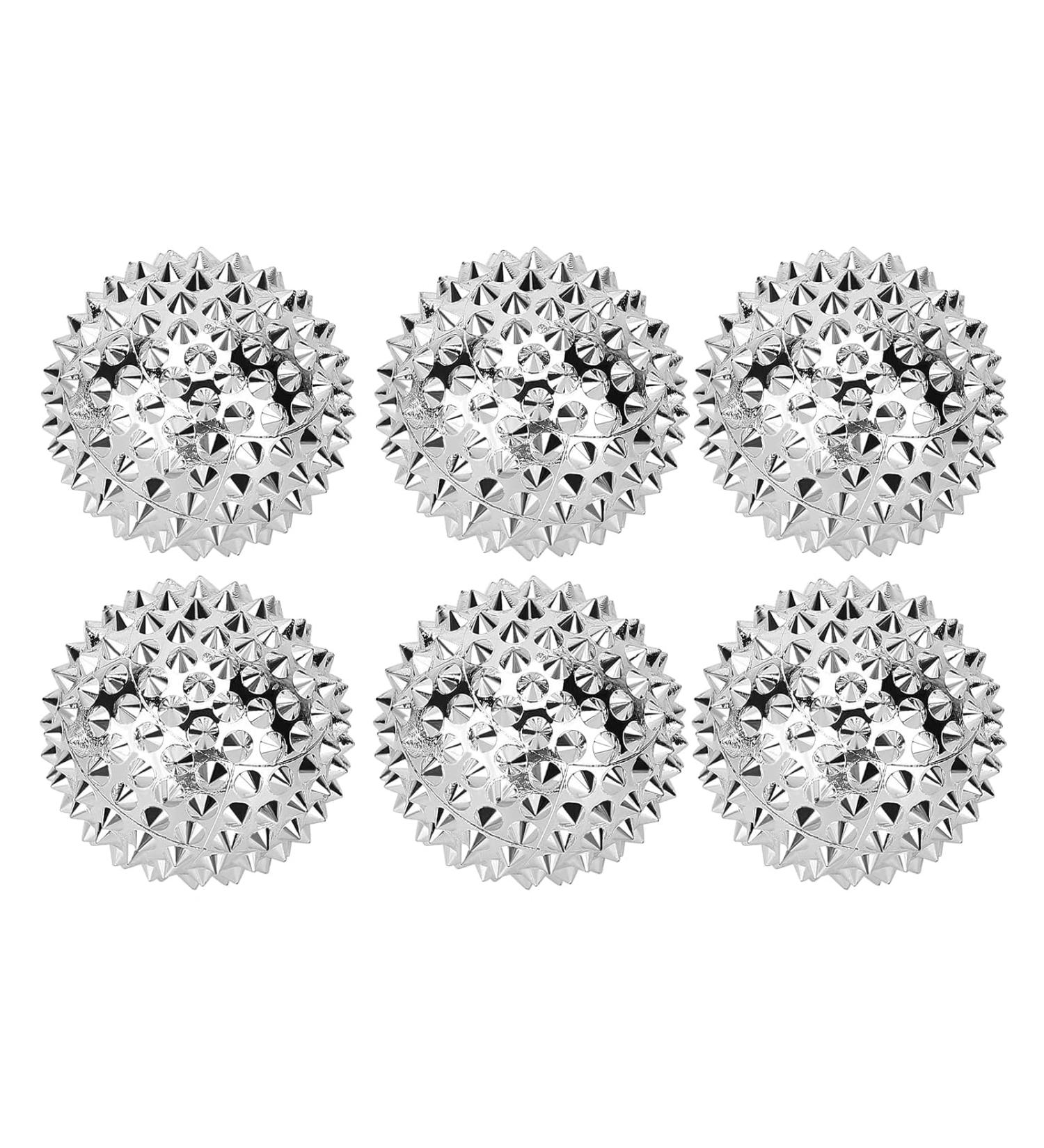 6-Piece Silver Spiked Magnetic Massage Balls for Stress Relief - Acupressure Hedgehog Design (32 mm) - Buy Online on GoSupps.com