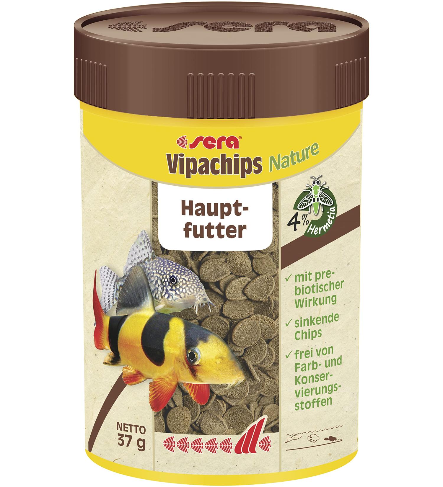 Sera Vipachips Nature 100 ml |Main feed with 4% insect flour |Fast falling for soil -eating fish |Without color & preservatives |Resource -saving & natural nutrition 100 ml (1 Pack) chips
