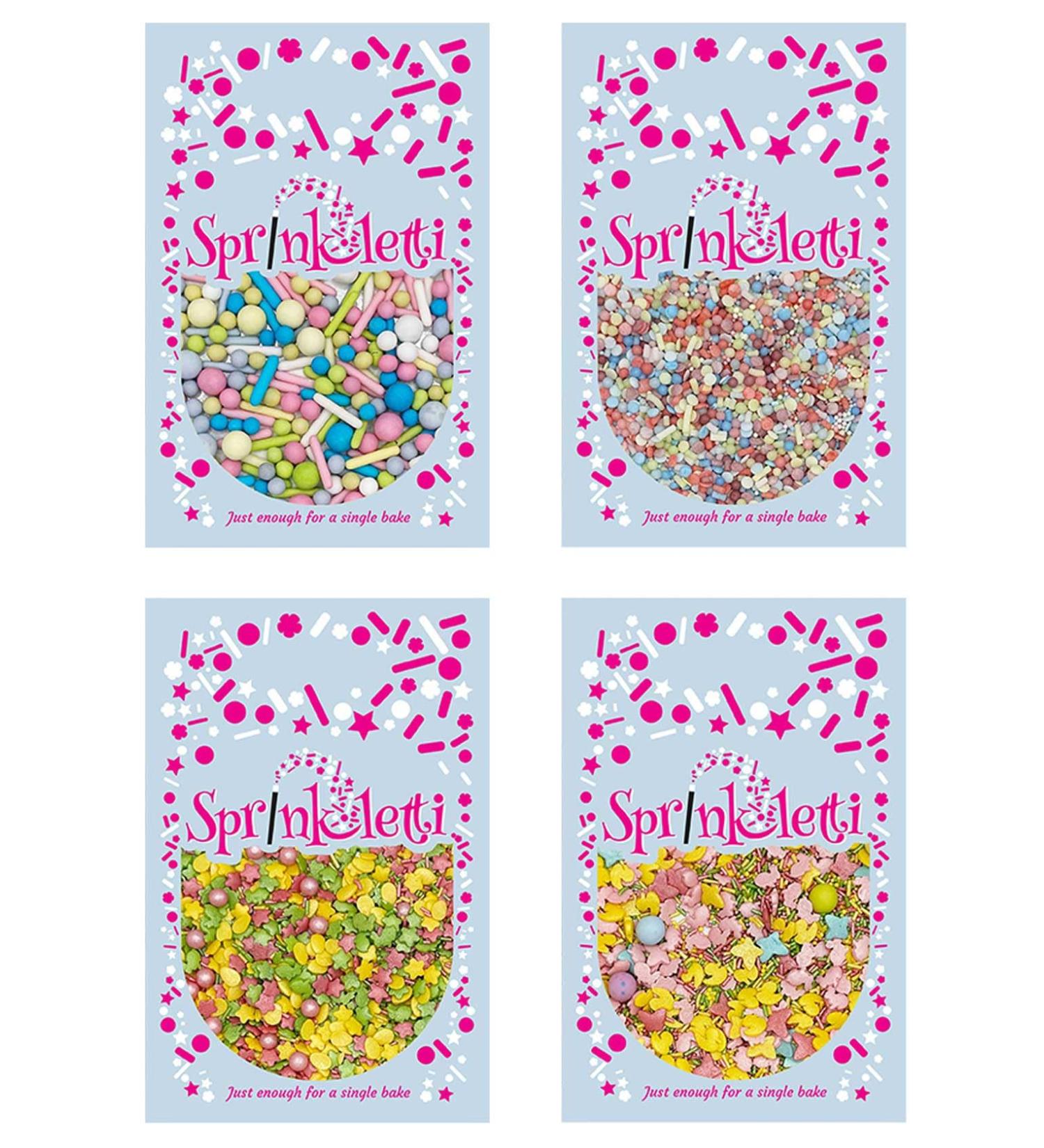 Sprinkletti - Sprinkle Mixes - Pastel Themed Box of 4 pouches - Cake Topper Sprinkles - 4 x 30g Edible Cupcake Decorations - Perfect for Secret Santa gifts Christenings Springtime & Parties - Buy Online on GoSupps.com