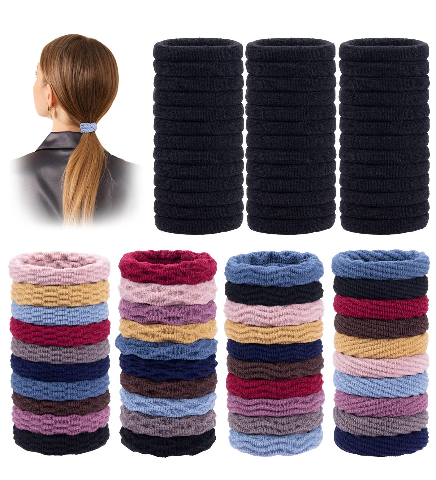80 Cotton Hair Ties for Women | Multicolored & Black Elastic Hair Bands | Perfect Ponytail Holders - Buy Online on GoSupps.com