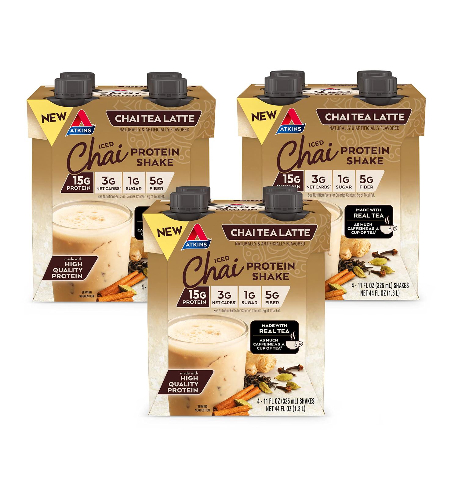 Atkins Iced Chai Tea Latte Protein Shake 11 Fl Oz - Pack of 12 | Delicious Low Carb Drink - Buy Online on GoSupps.com