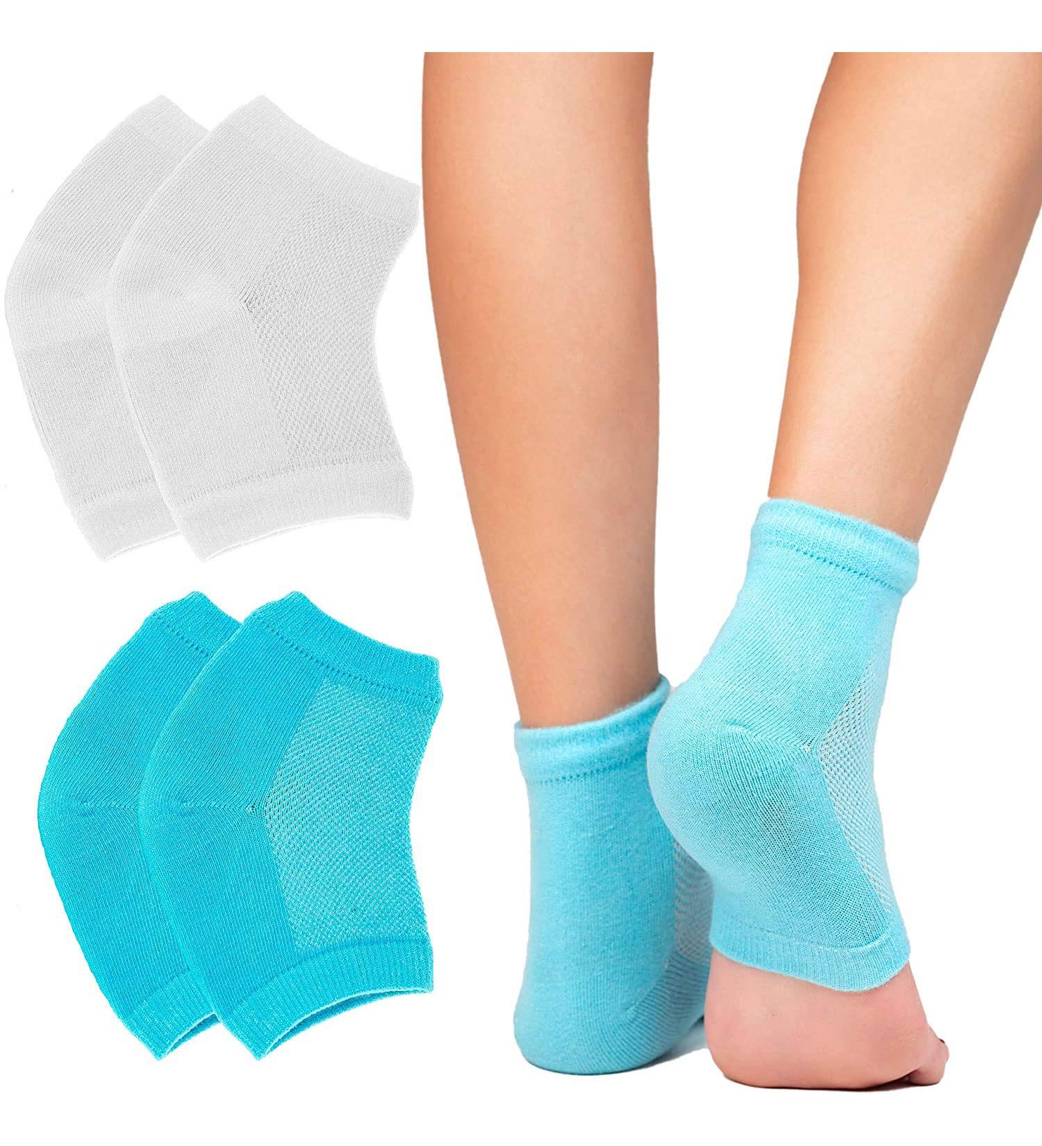 Moisturizing Gel Heel Socks - Relief for Heel Pain, Dry and Cracked Skin - 2 Pairs White & Blue - Unisex - Buy Online on GoSupps.com