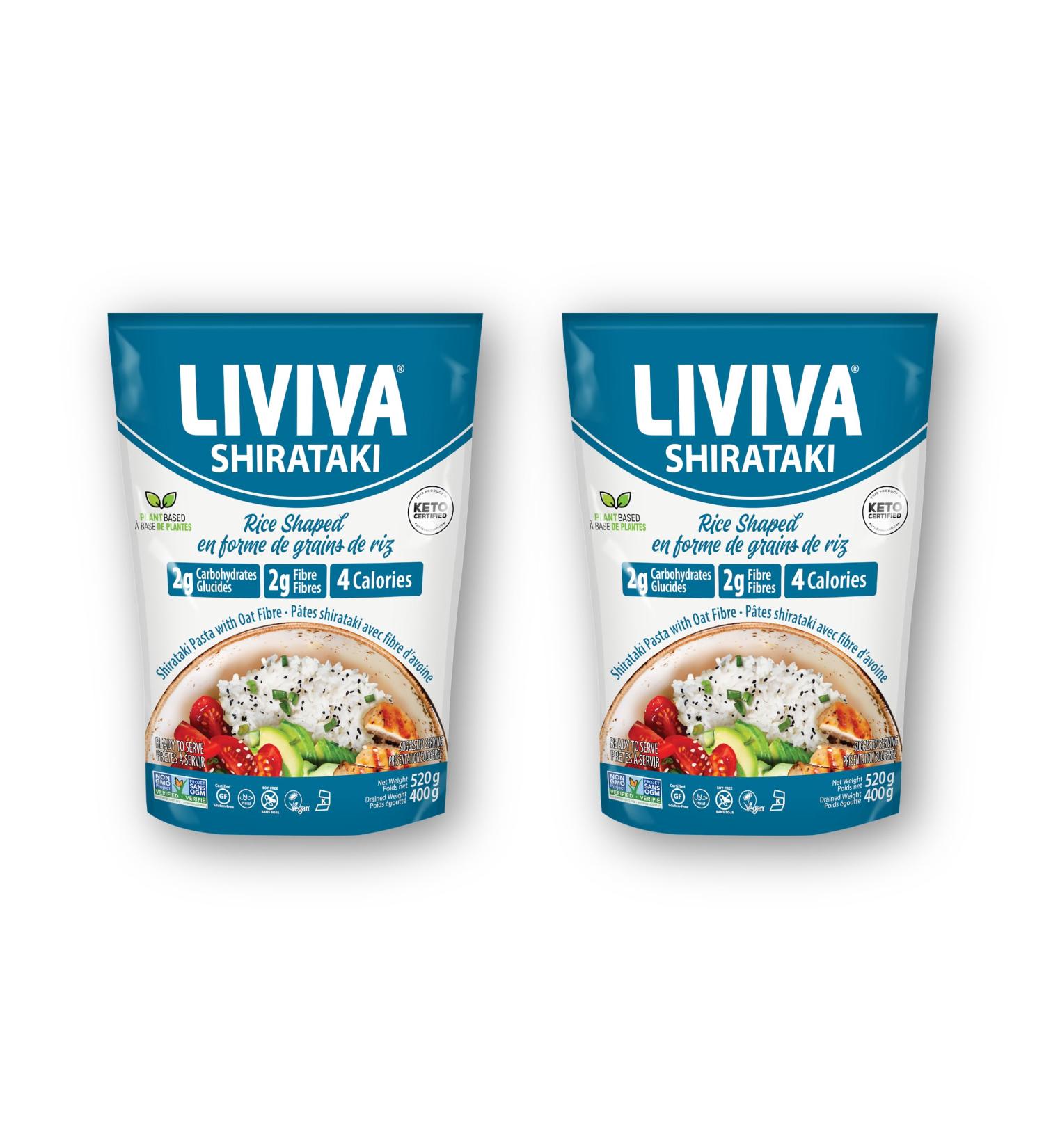 LIVIVA Organic Shirataki Konjac Rice Shaped (2 Pk) Diabetic-Friendly Low Carb Low Calorie Pasta Noodles Ready to Serve No Odor Certified Non-GMO Gluten Free Vegan Plant-Based Keto Kosher Halal - Buy Online on GoSupps.com