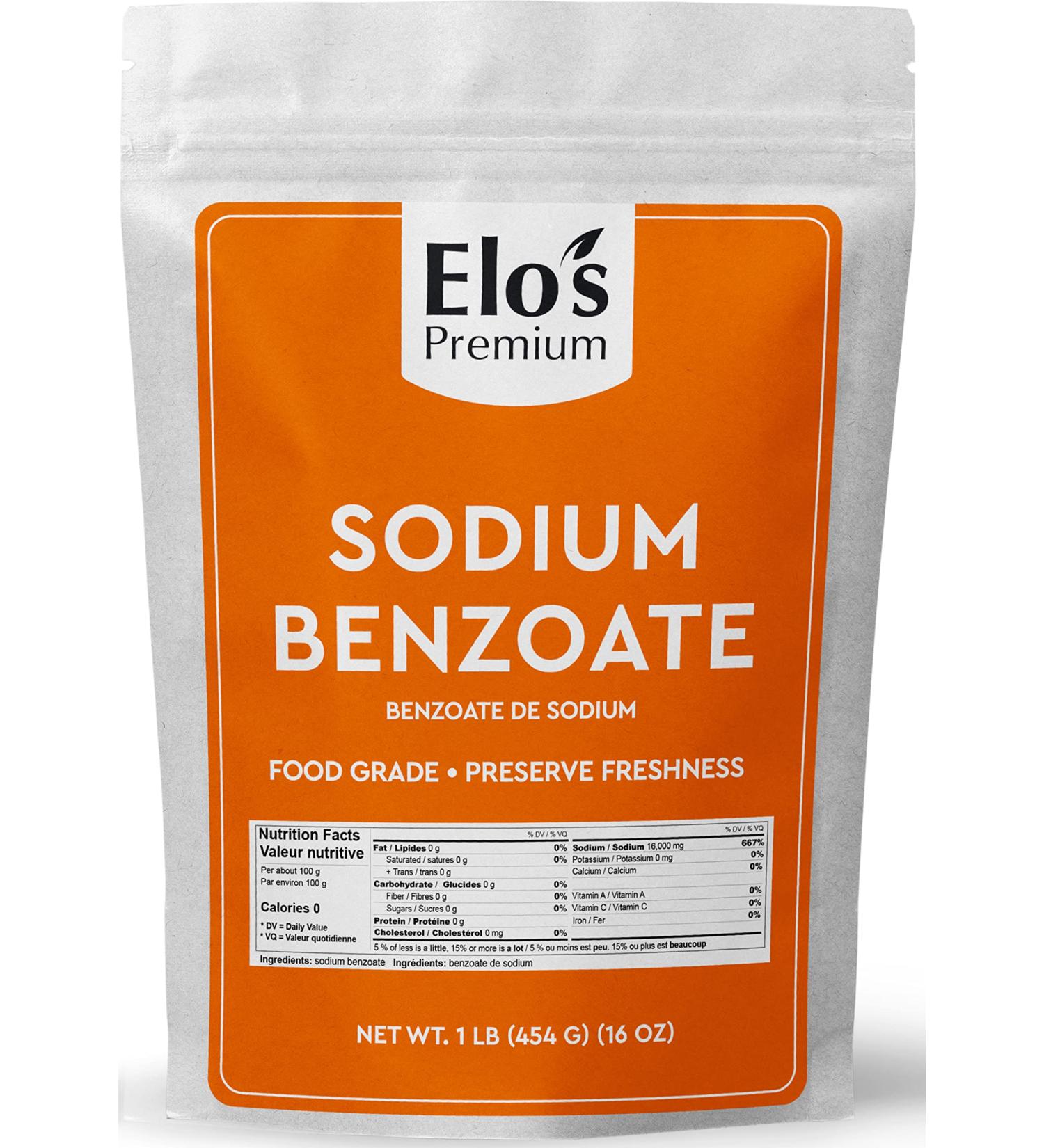 Sodium Benzoate (1lb) by Elo s Premium |100% All-Natural Food Grade Preservative and Flavor Additive| Packaged In Canada| Used As Flavor Additive and Preservative| Non-GMO Kosher and Halal Friendly Gluten Free| Preserve food and add flavor to acidic food - Buy Online on GoSupps.com