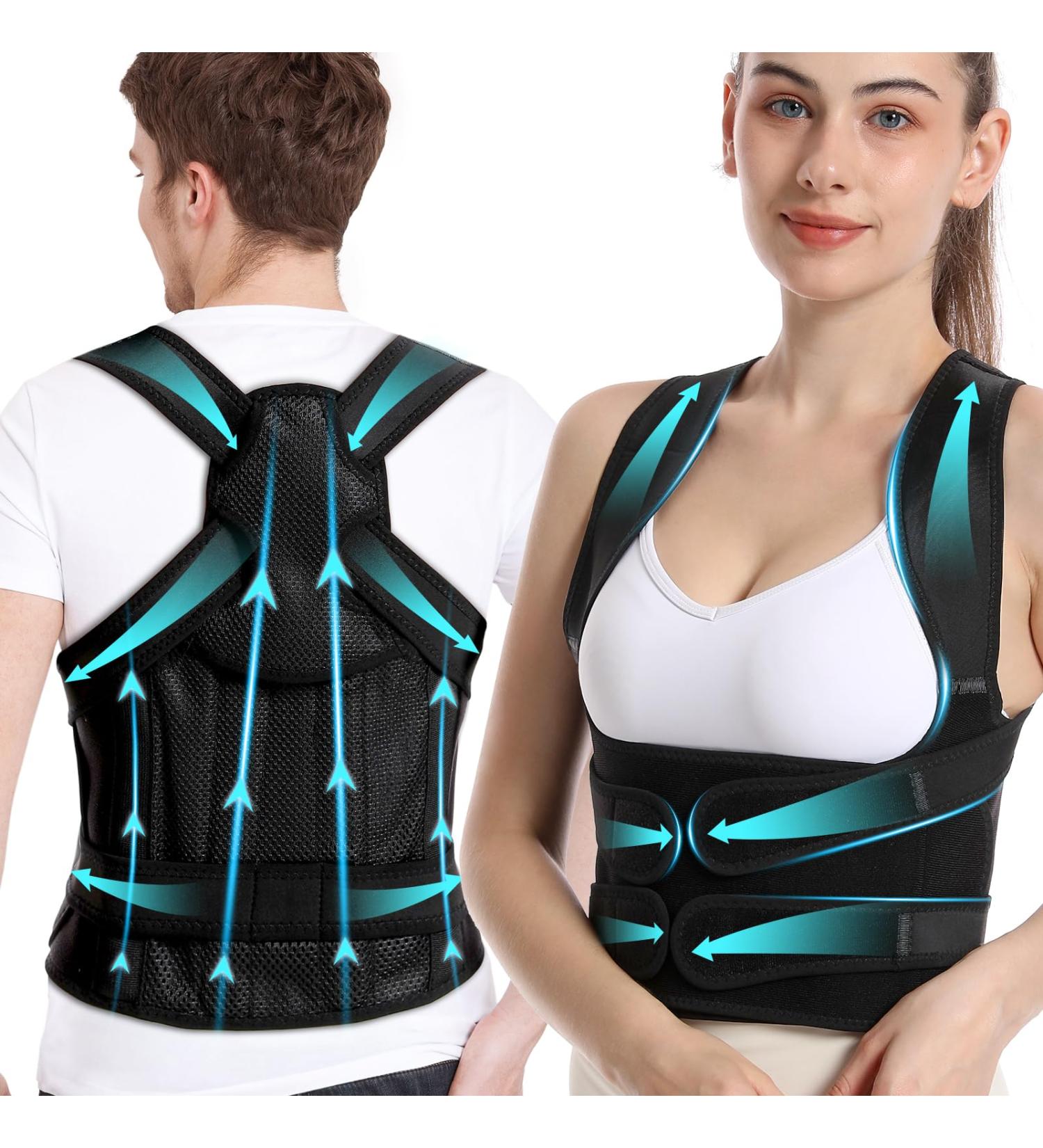 KKM Back Brace Posture Corrector for Men & Women | Adjustable Lumbar Support & Neck Shape | Black (Large 38-45 Inch - Buy Online on GoSupps.com