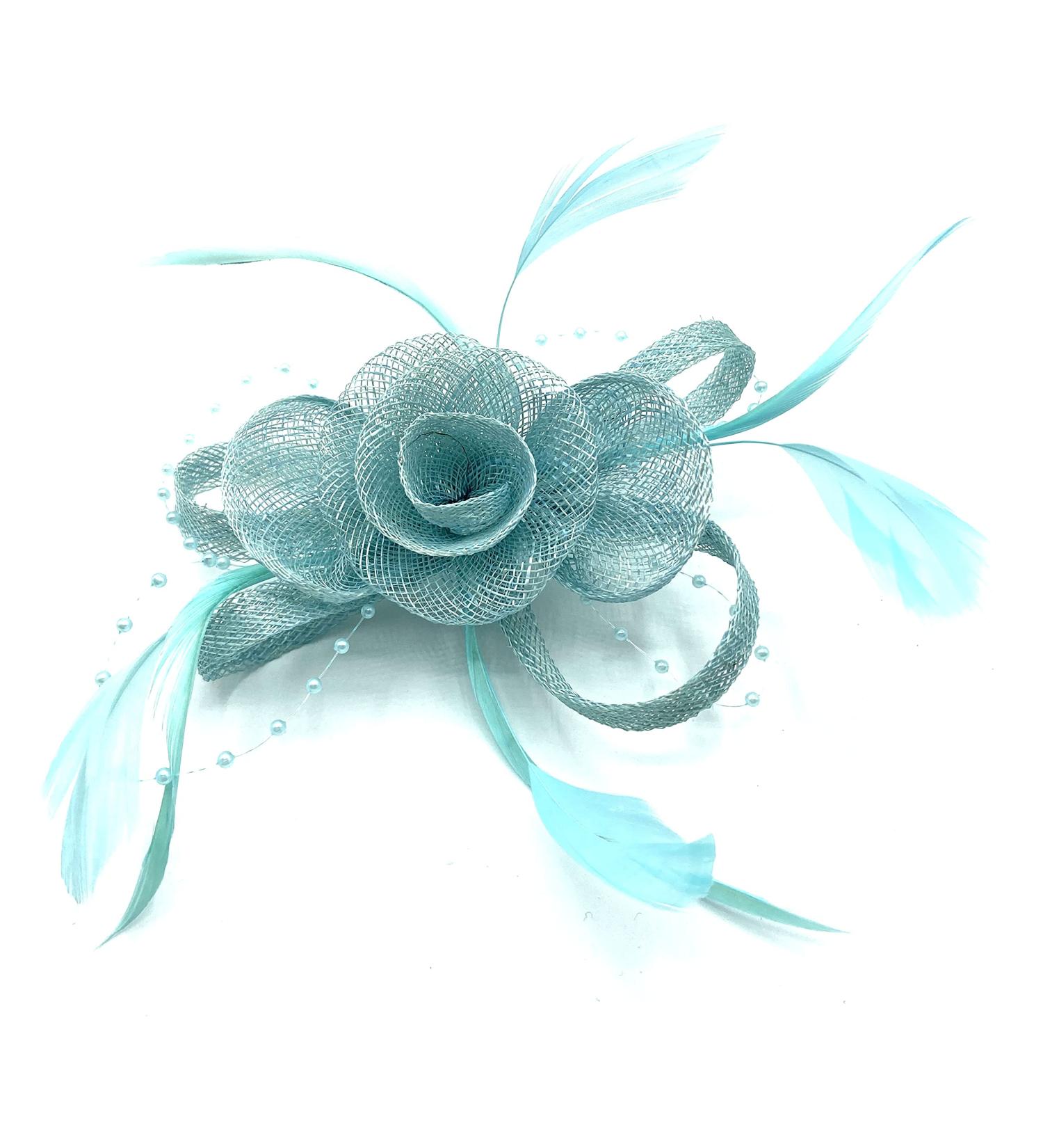 Ladies Aqua Blue Feather Beaded Beak Clip Fascinator for Weddings, Races, Royal Ascot - Hair Piece - Buy Online on GoSupps.com