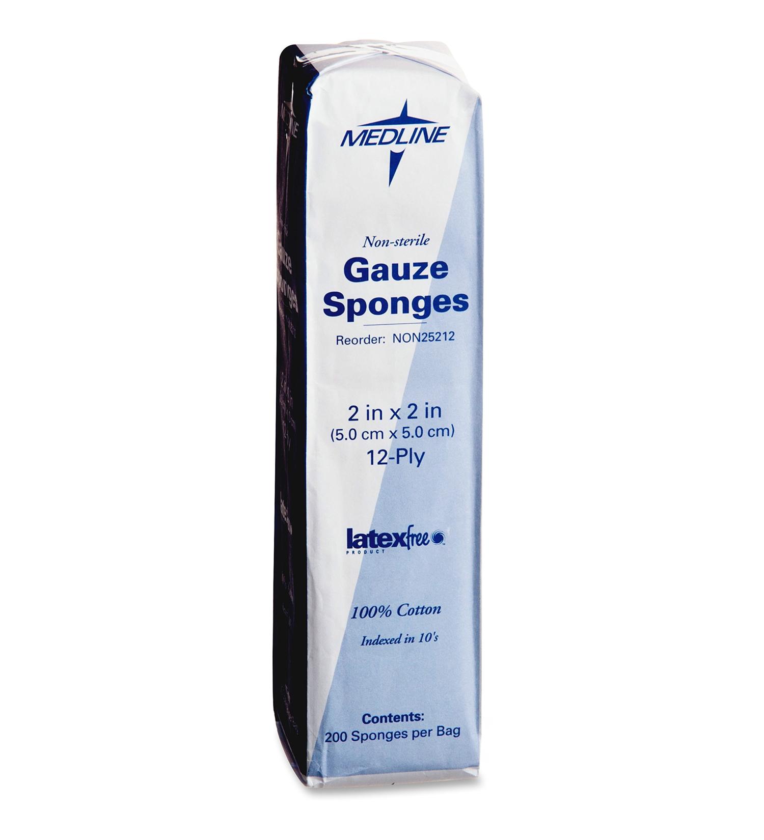 Medline Industries Inc NON25212 Gauze Sponges Nonsterile 2"x2" 12-Ply 200/PK White