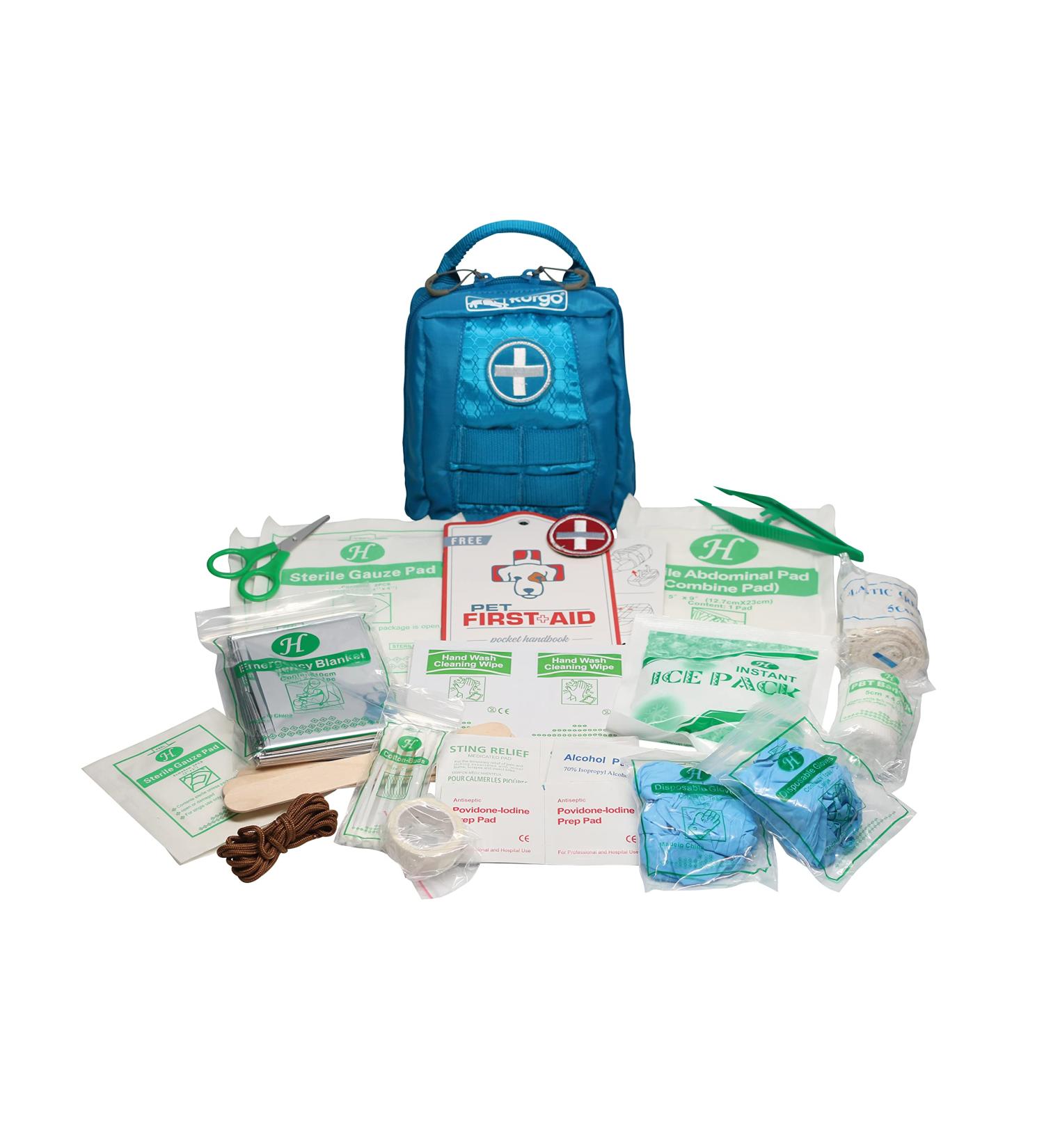 KURGO RSG First Aid Set for Dogs | 49-Part Kit with Instructions | Compatible with RSG Whirls & Belts - Essential Blue First Aid Kit - Buy Online on GoSupps.com