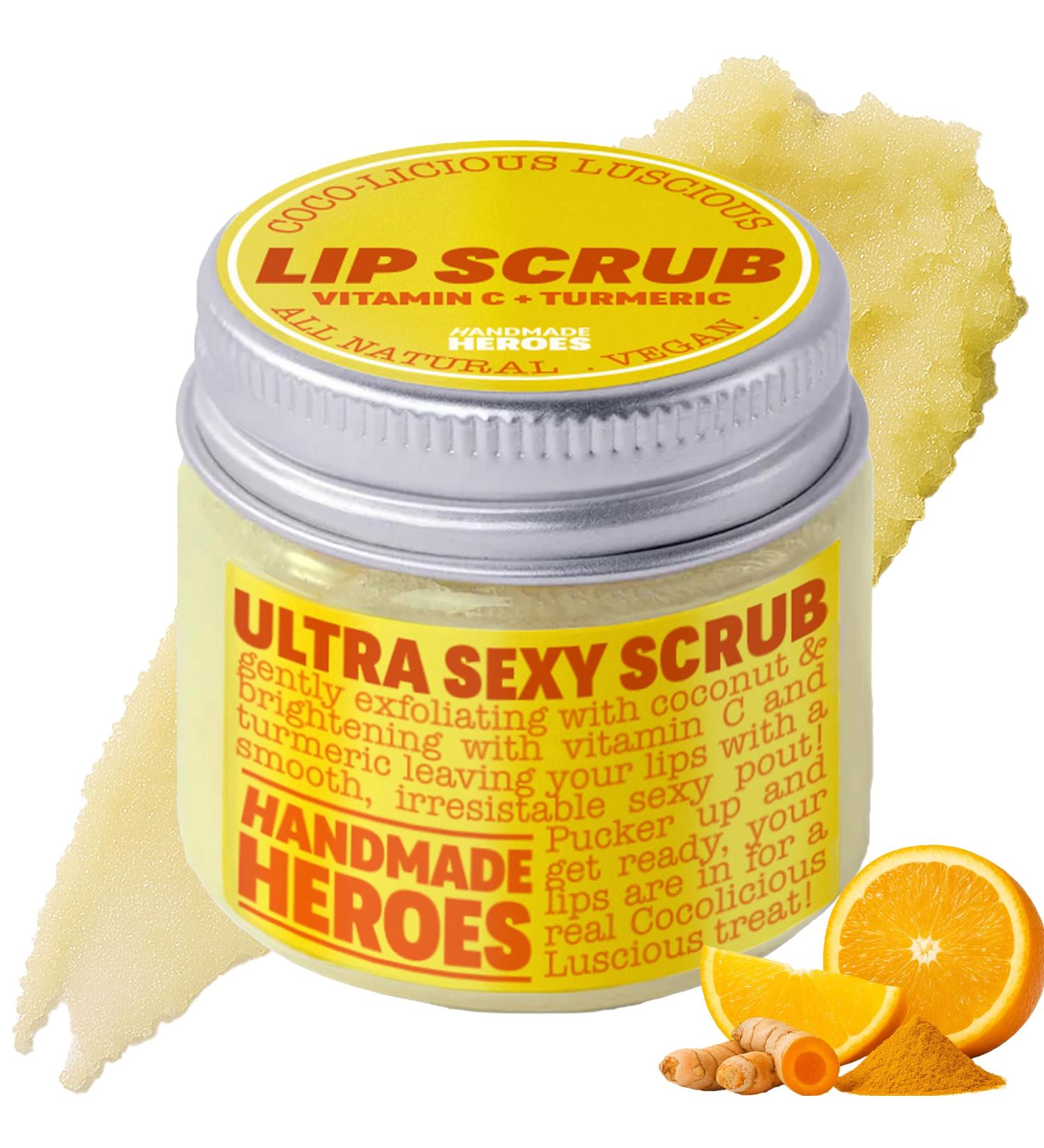 Handmade Heroes Turmeric Lip Scrub with Vitamin C 100% Natural Vegan Exfoliant for Dark Dry Chapped Lips Deep Conditioning Sugar Polish 1oz - Buy Online on GoSupps.com