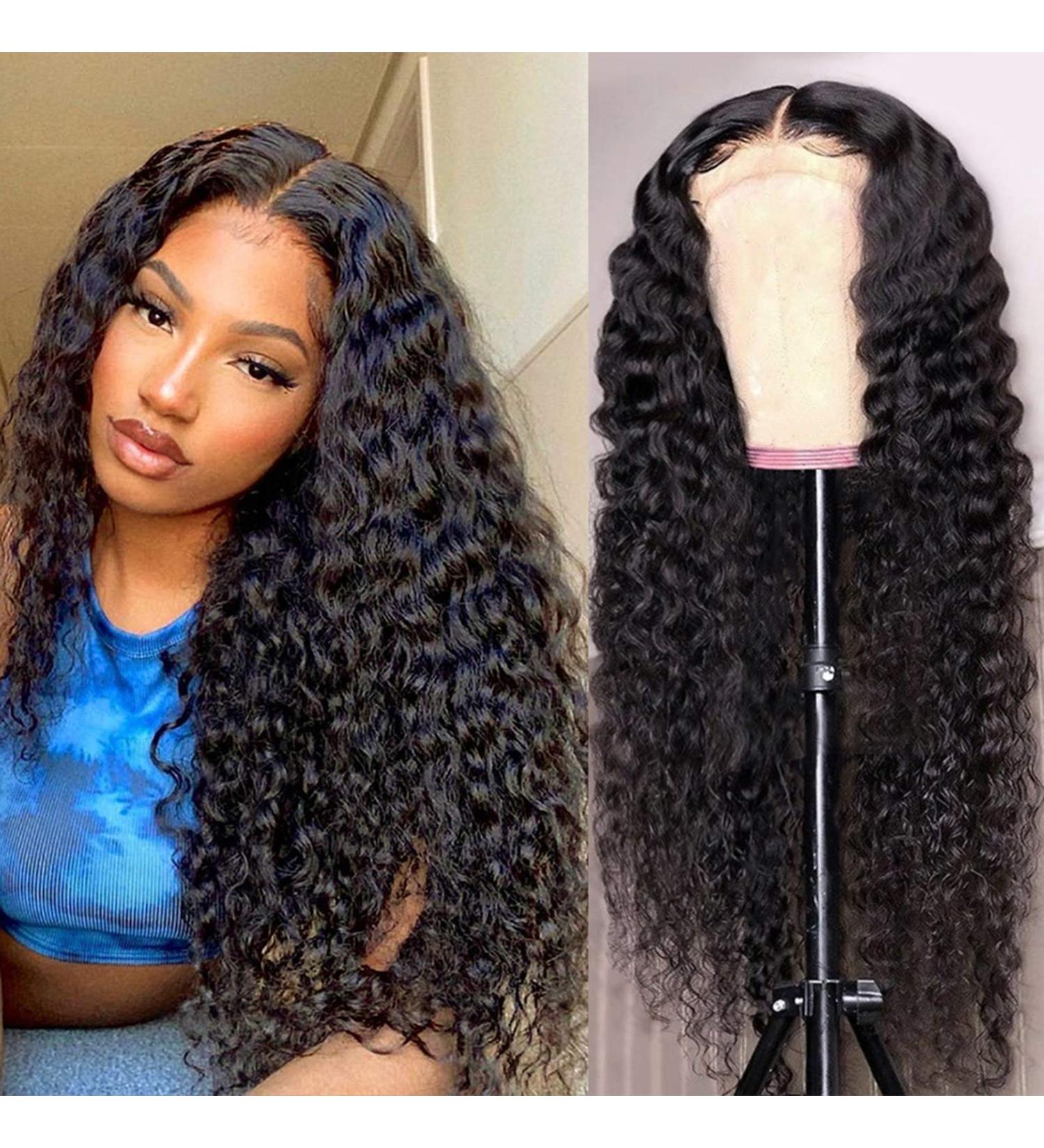 Midulla 26 Inch HD Lace Front Deep Wave Wig 180% Density | Brazilian 10A Curly Human Hair Wig for Black Women | Pre Plucked 4x4 Deep Wave Wig with Baby Hair | 26 Natural Color - Buy Online on GoSupps.com