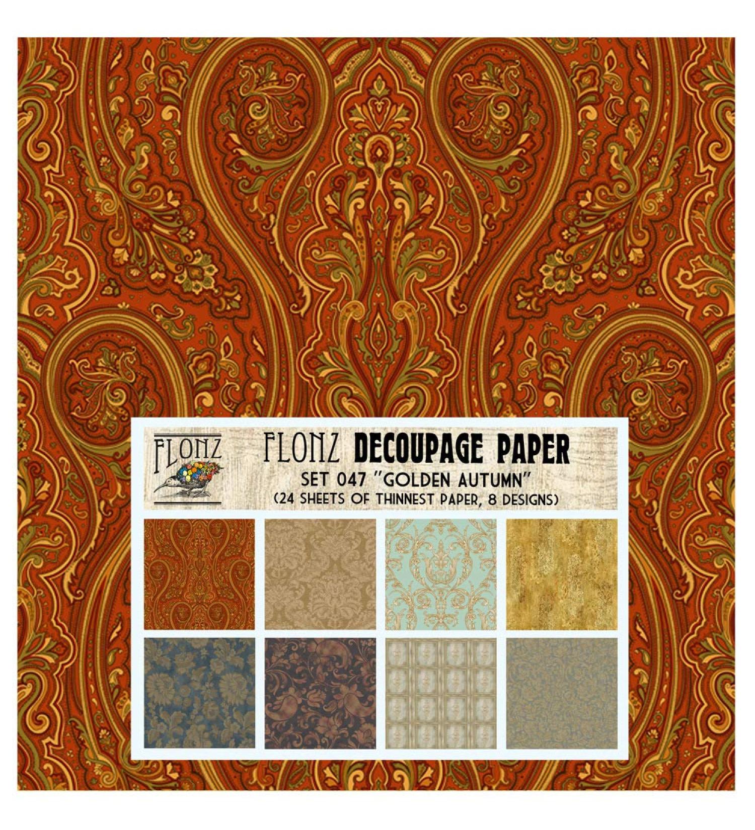 Decoupage Paper Pack (24 Sheets 6"x6") Golden Autumn FLONZ Vintage Styled Paper for Decoupage and Craft Seven