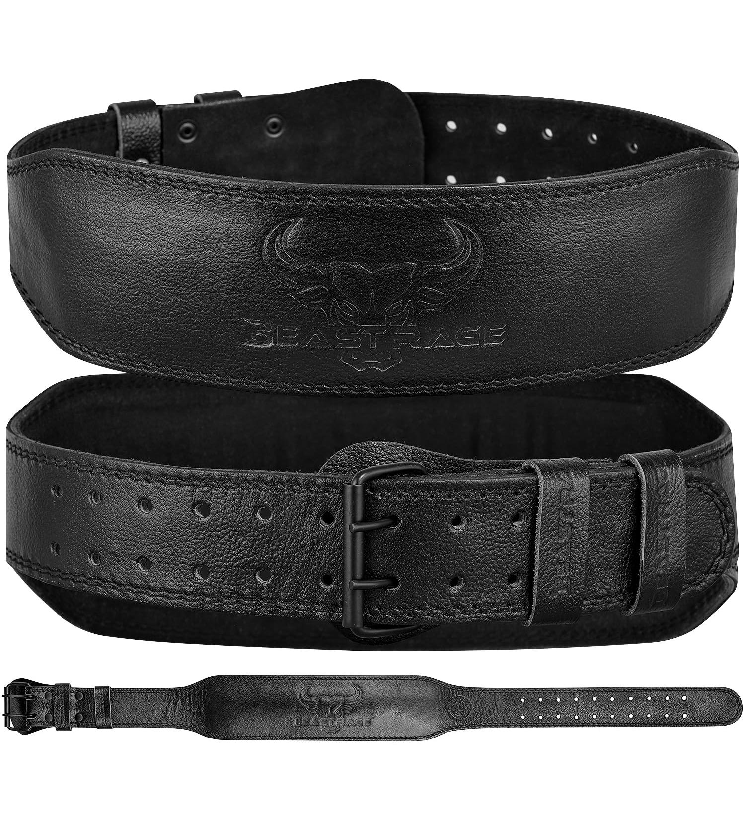 Beast Rage Weight Lifting Belt - Premium Leather Support for Men & Women | 10.2 cm Padded Back | 10 Adjustable Holes | Ideal for Powerlifting CrossFit & Bodybuilding - Black - Buy Online on GoSupps.com