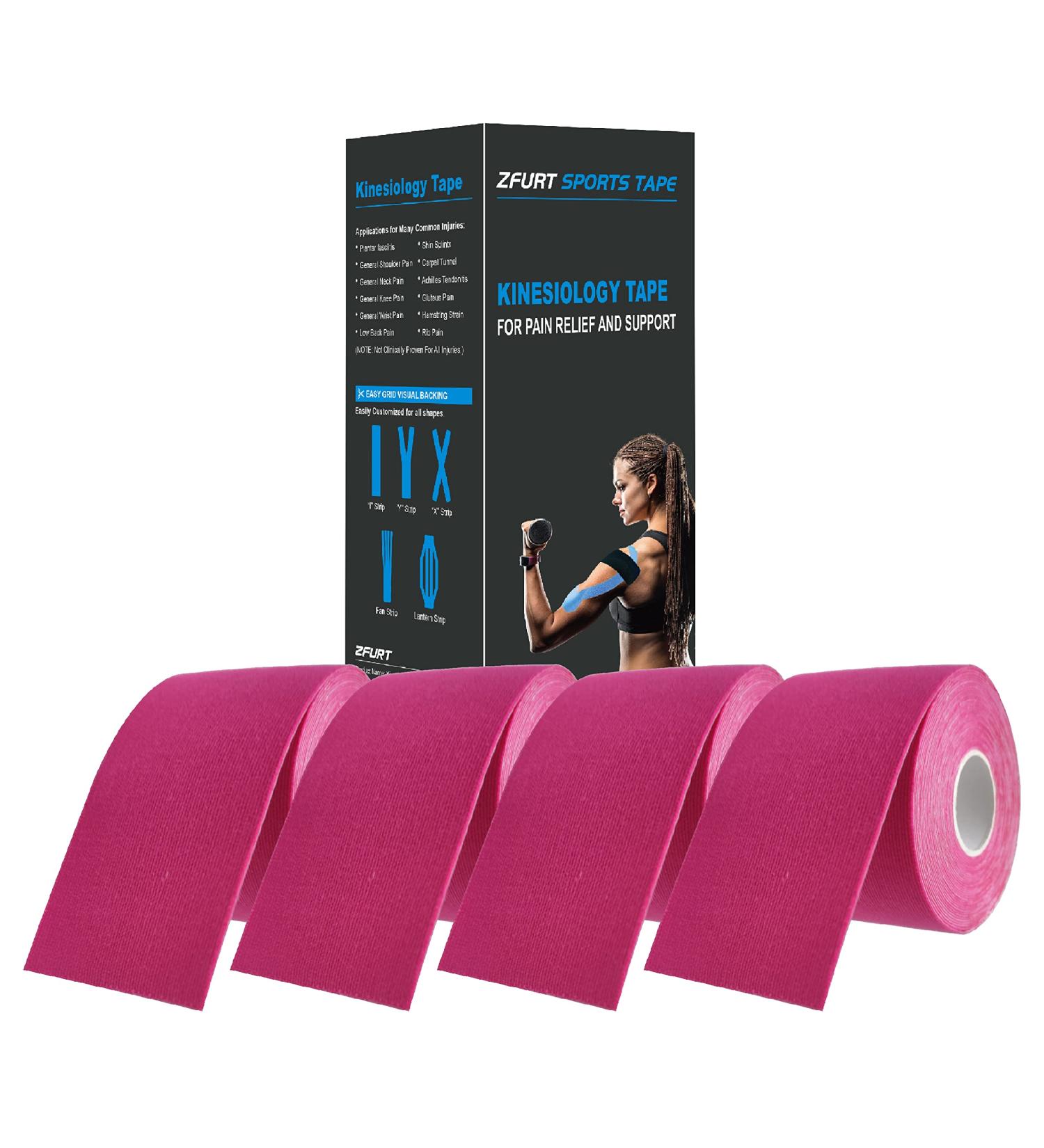 Zfurt Cotton Kinesiology Tape | Latex Free Elastic Sports Tape | Rose Red | 4 Rolls (16ft) | Pain Relief & Injury Prevention - Buy Online on GoSupps.com