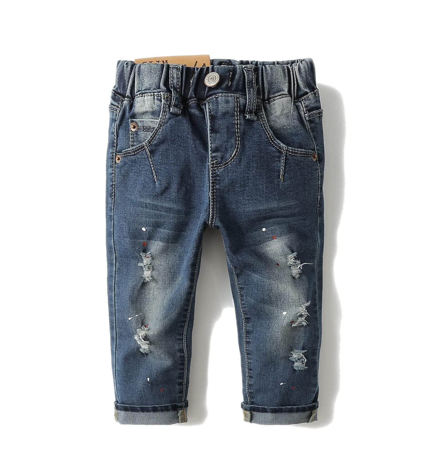 KIDSCOOL SPACE Baby Girl Boy Slim Jeans 4-5 Years Slim Blue-6502# | Ripped Denim Pants with Elastic Band - Buy Online on GoSupps.com