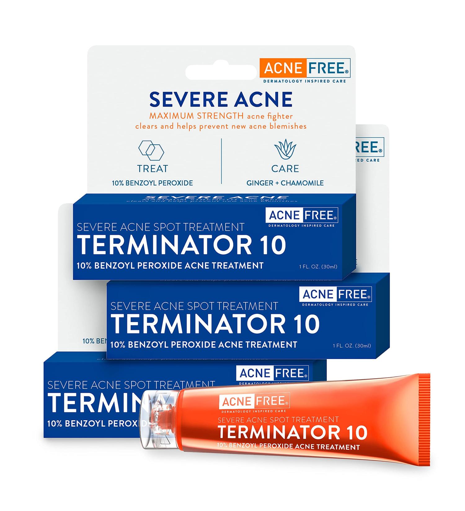 Acne Free Terminator 10 - Benzoyl Peroxide 10% Acne Spot Treatment (Pack of 3) - Buy Online on GoSupps.com