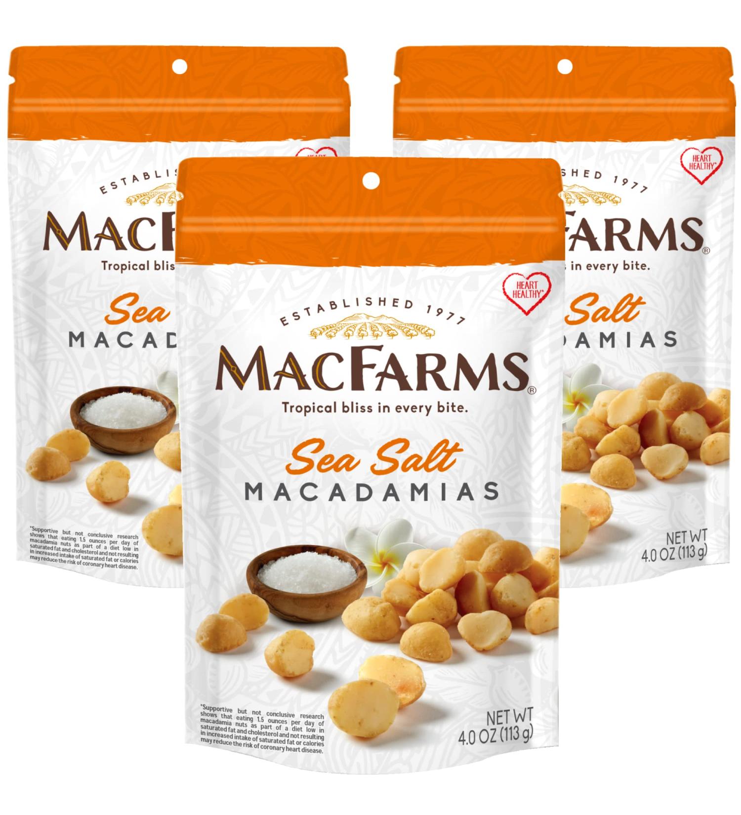 MacFarms Sea Salt Macadamia Nuts - 4 oz (Pack of 3) - Premium Hawaiian Nuts with Sea Salt - Healthy Snack Option - Buy Online on GoSupps.com