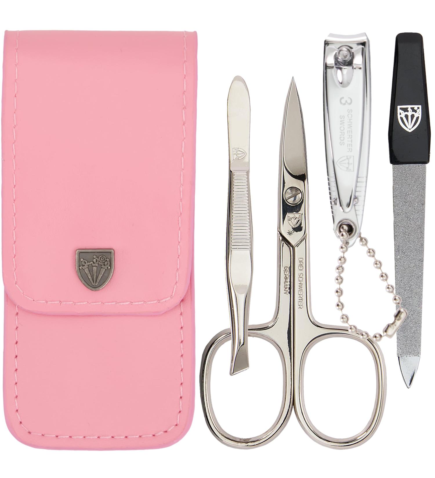 DREI SCHWERTER Germany 4-Piece Manicure Set - Pink Faux Leather Nail Scissors Clippers & Tweezers | International Shipping Available - Buy Online on GoSupps.com