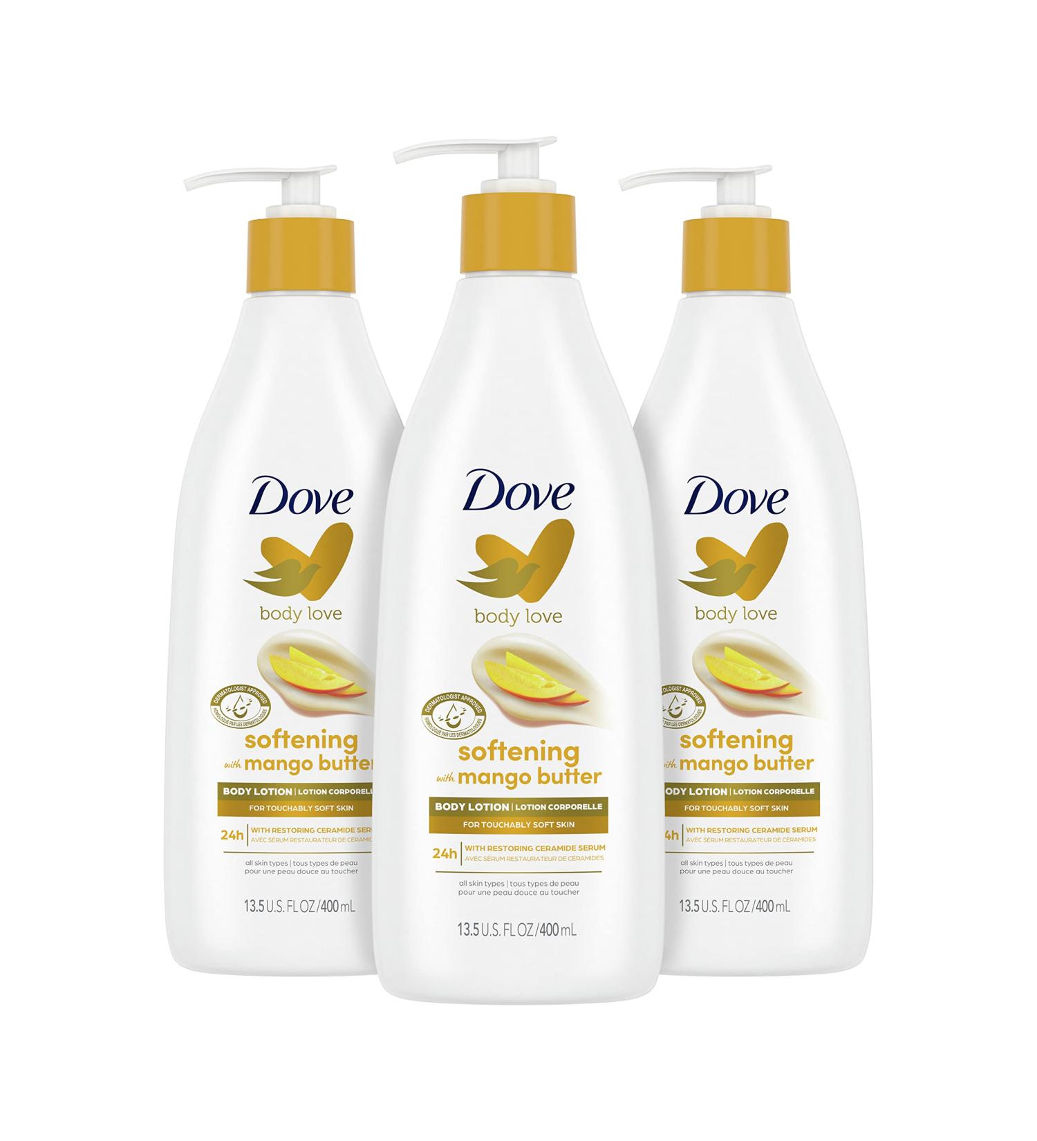 Dove Body Love Softening Body Lotion Pack of 3 - Mango & Almond | 13.5 oz | Restoring Ceramide Serum | For Touchably Soft Skin - Buy Online on GoSupps.com