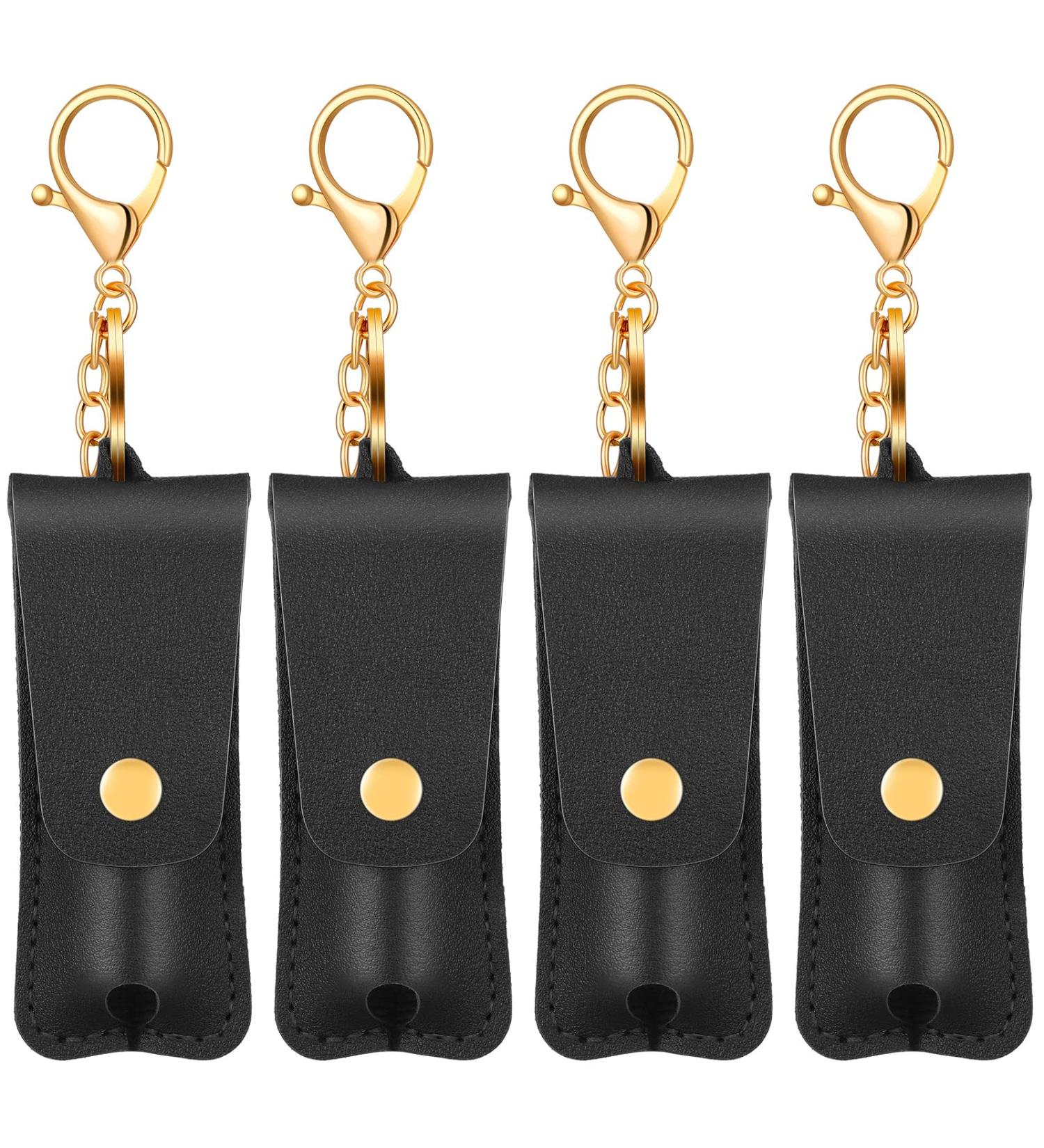 Oudain 4 Pcs Lipstick Holder Keychain  Women Soft Leather Clip on Lipstick Sleeves Pouch Lip Balm Holder Travel Accessories Assorted Color (Black) - Buy Online on GoSupps.com