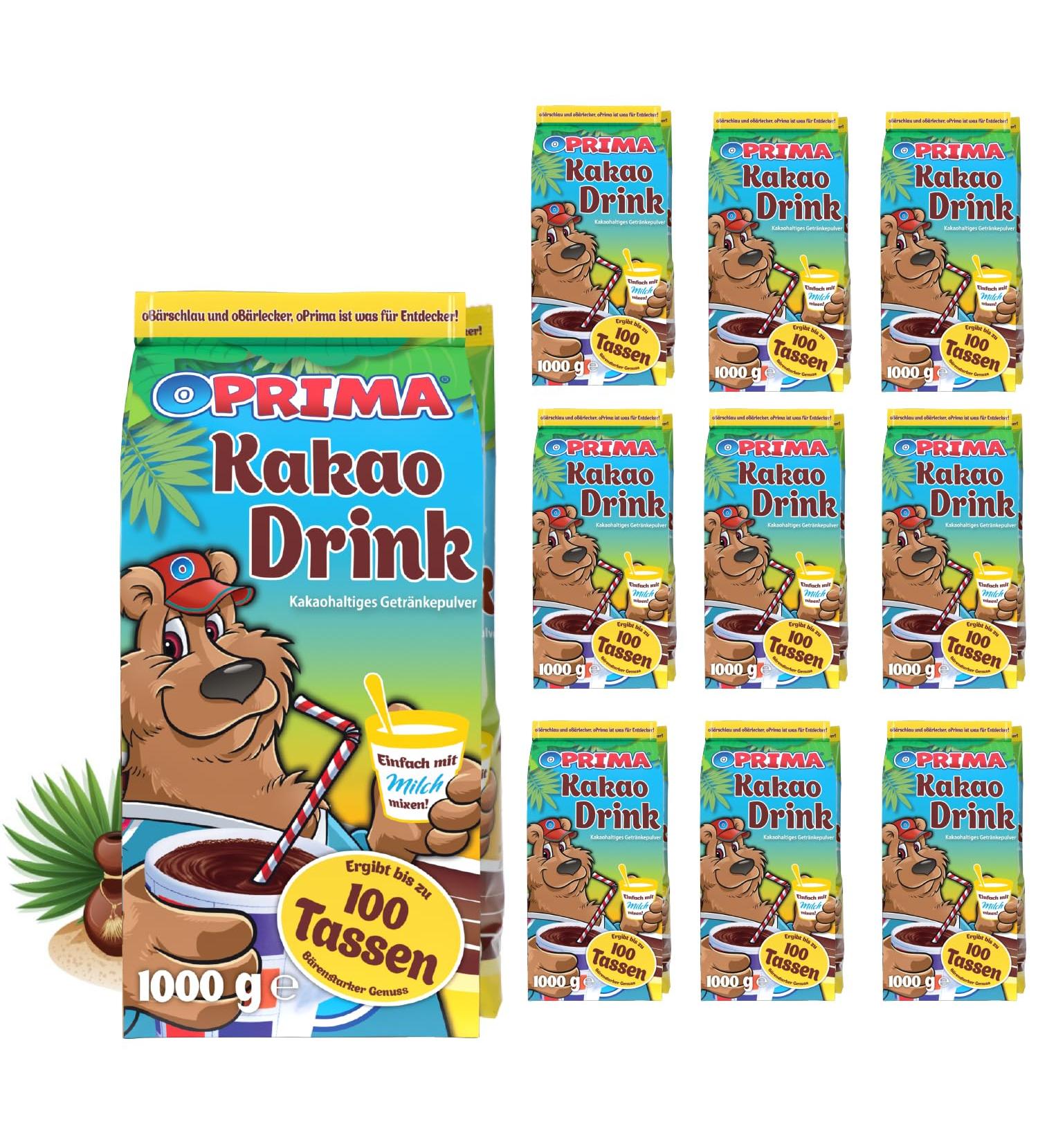 OPRIMA Lot de 10 boissons au cacao en poudre de cacao solubles pour toute la famille 1 kg - Buy Online on GoSupps.com