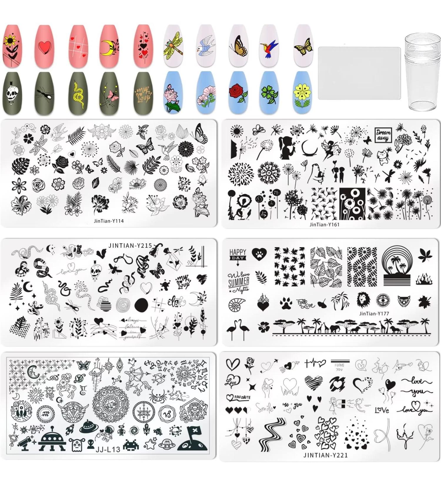 8Pcs Ocean Animal Flower Nail Stamping Plates Set - Stamp Templates Kit with Stamper & Scraper for DIY Nail Art | Manicuring Printing Tools - Buy Online on GoSupps.com